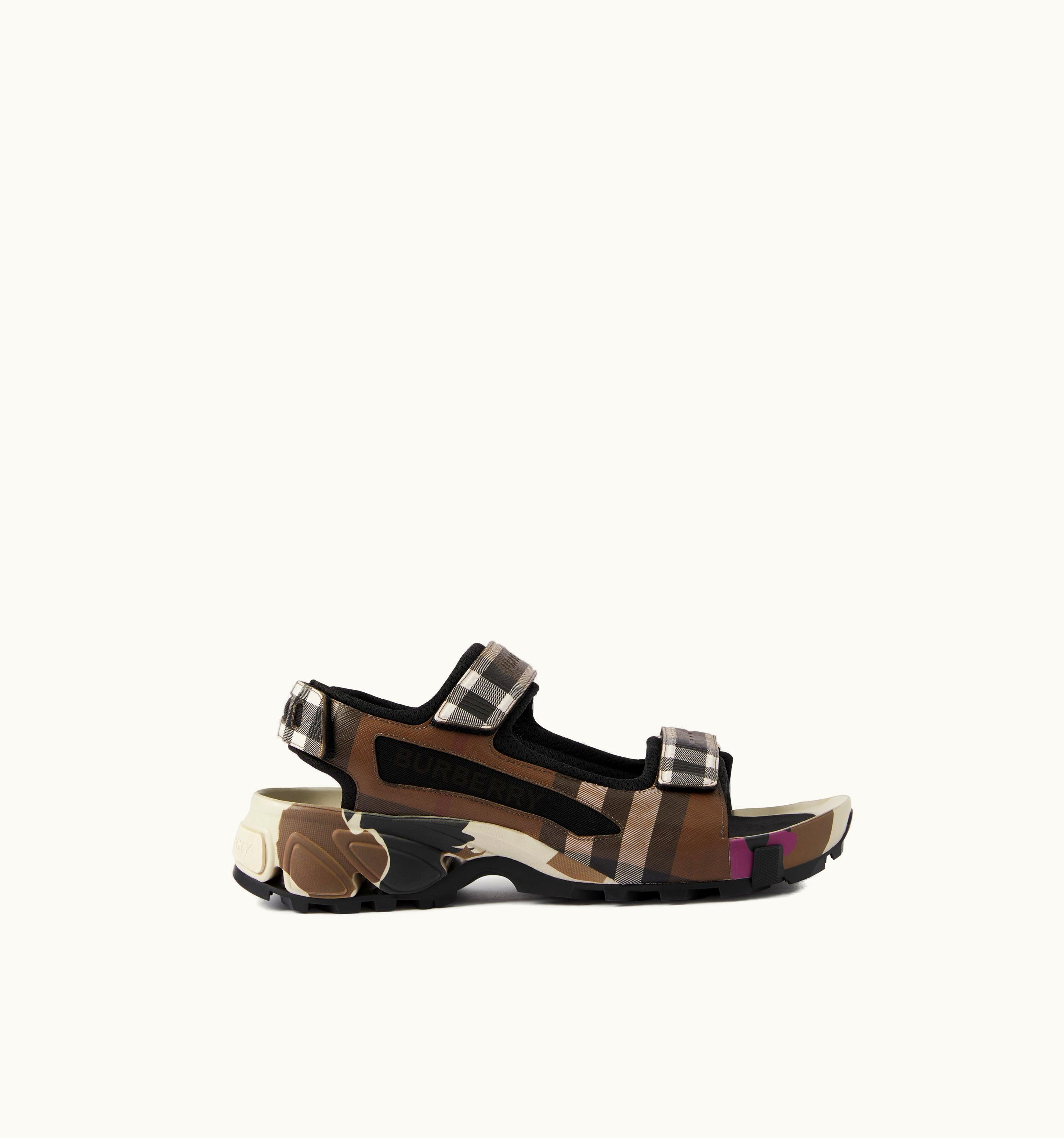 Burberry Check Arthur Sandals In Dark Birch Brown - Men UZ0141680