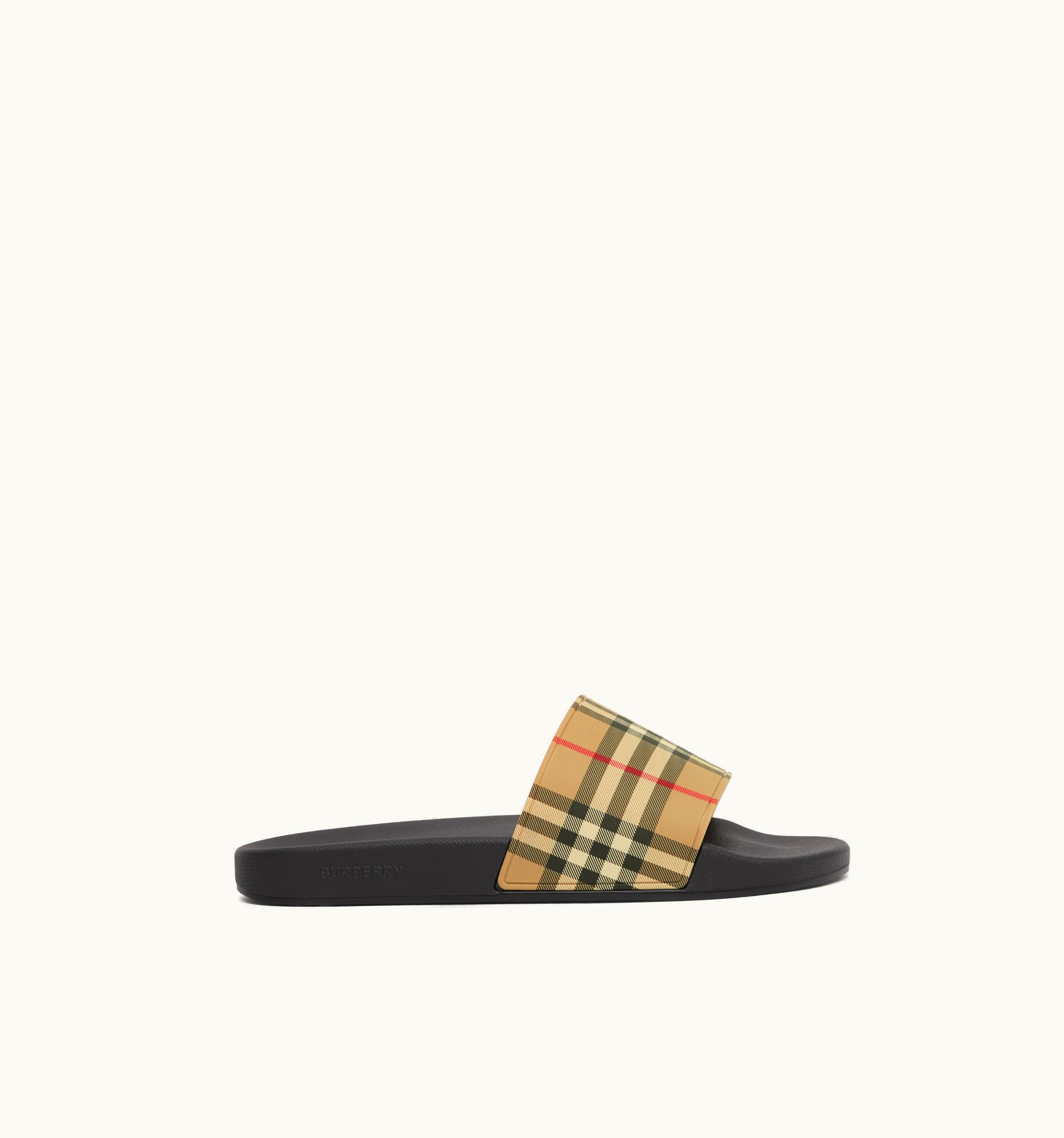 Burberry Vintage Check Print Slides In Archive Beige - Men