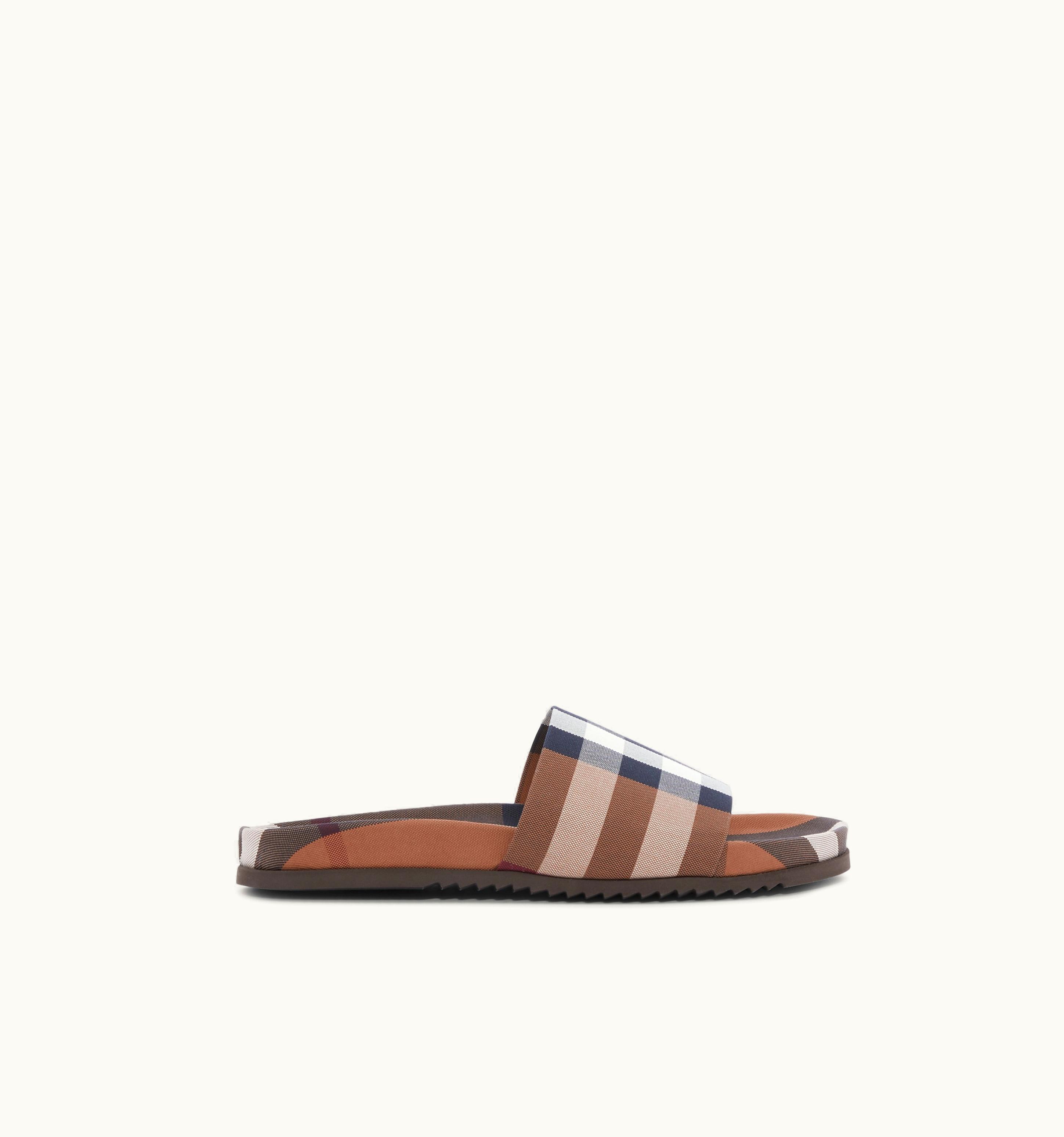 Burberry Check Cotton Slides In Birch Brown - Men UZ0141682
