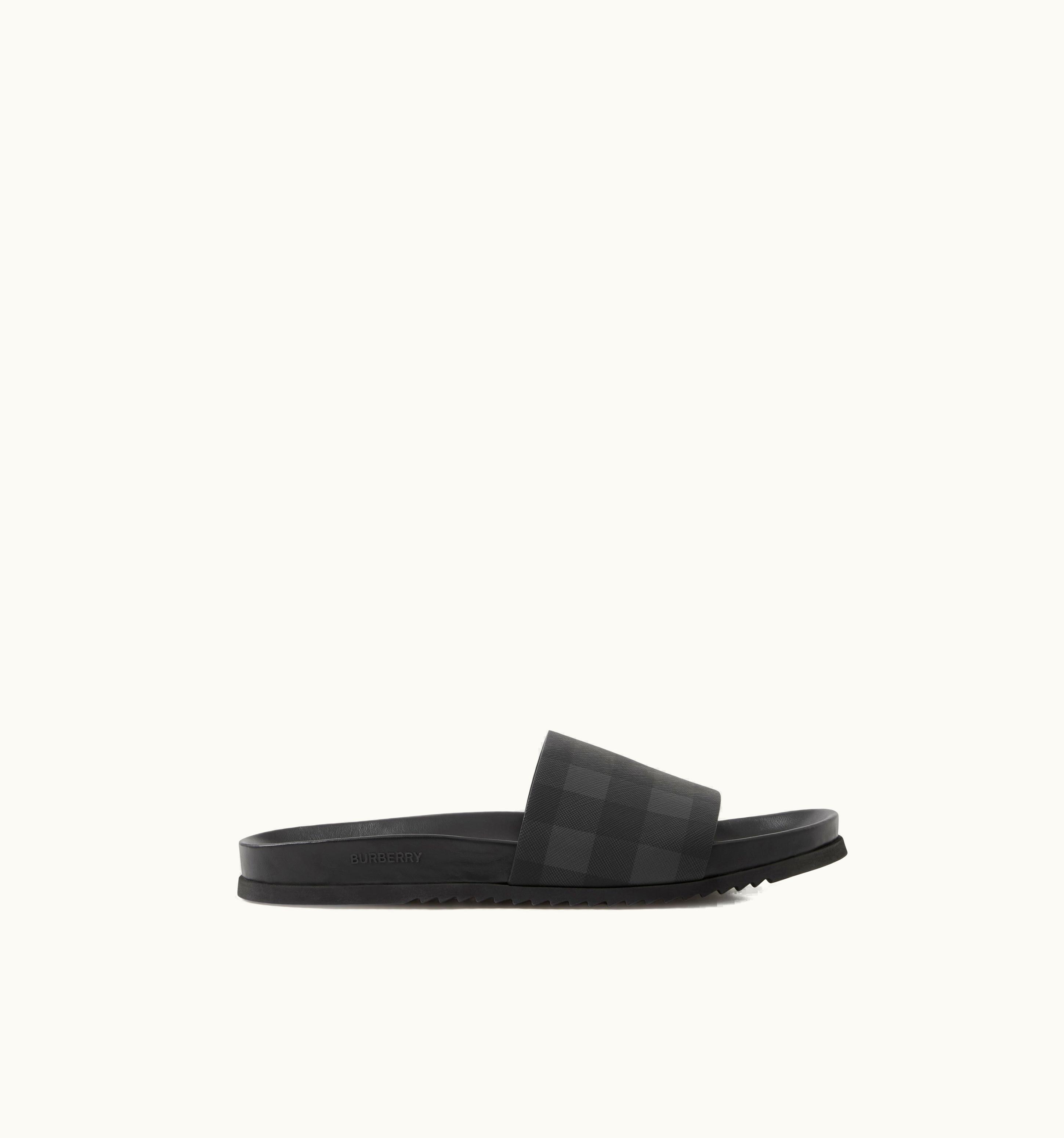 Burberry Check Slides In Cloud Grey - Men