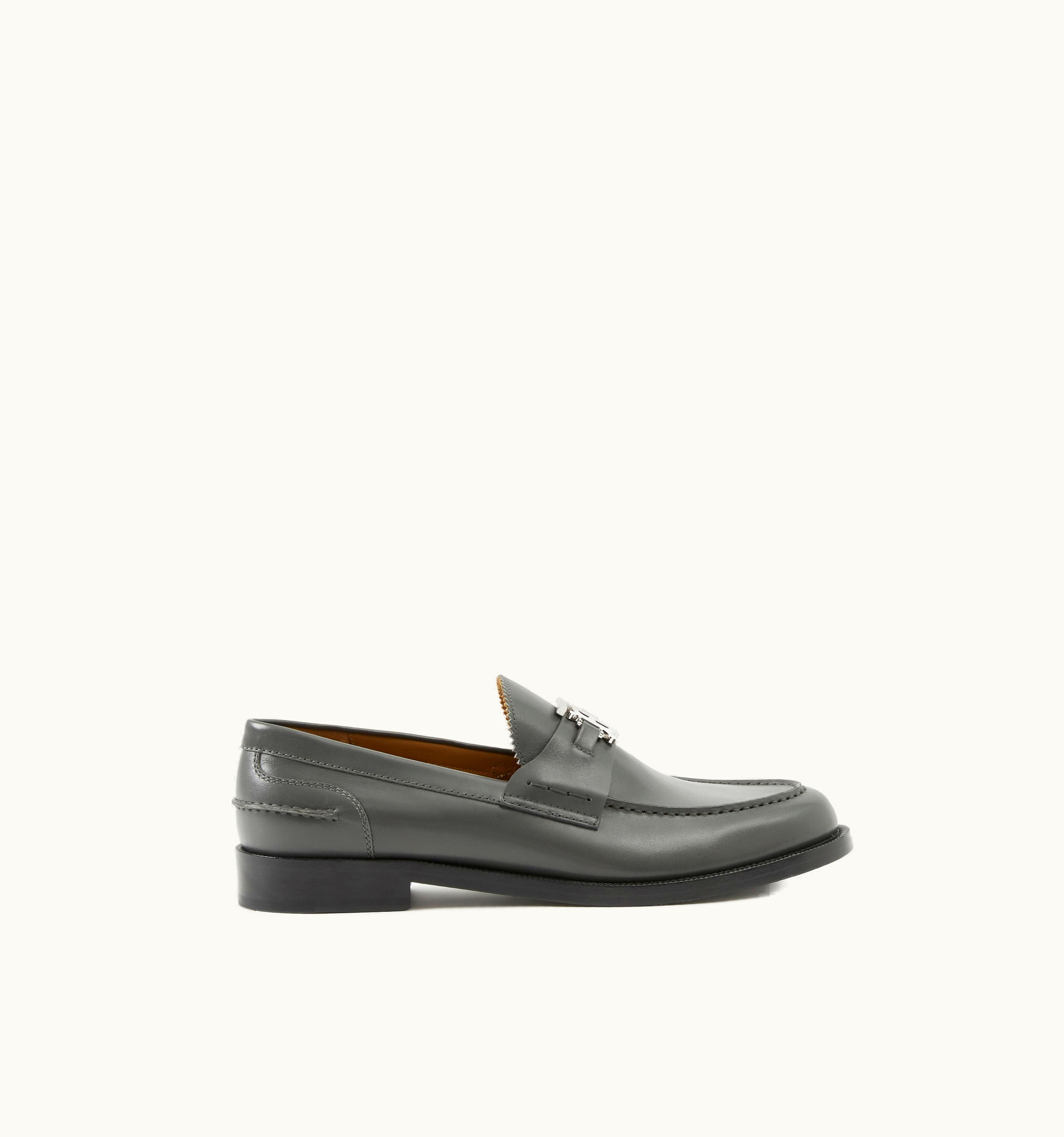 Burberry Monogram Motif Leather Loafers In Dark Grey Melange - Men