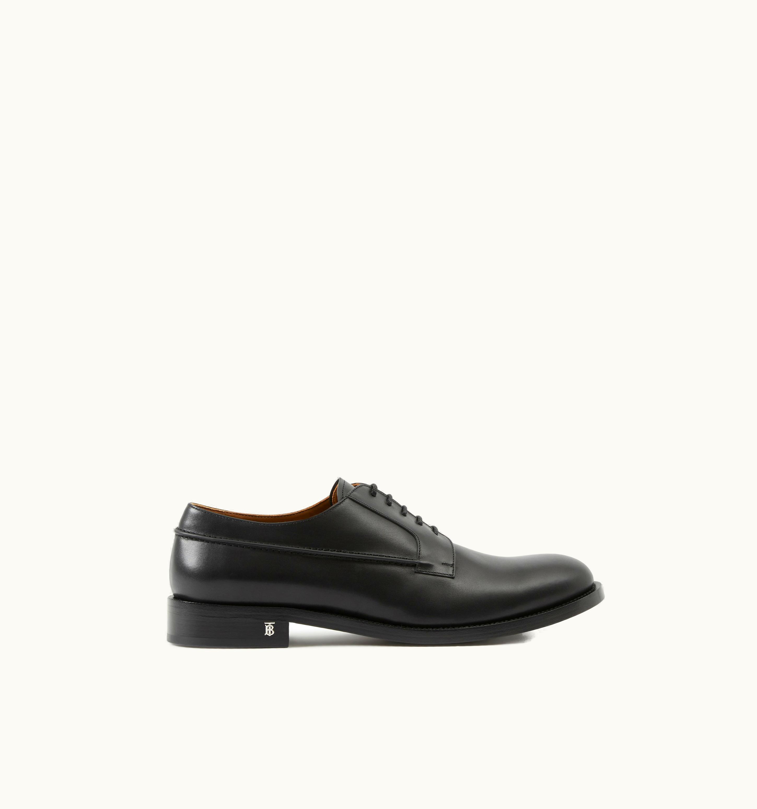 Burberry Monogram Motif Leather Derby Shoes In Black - Men