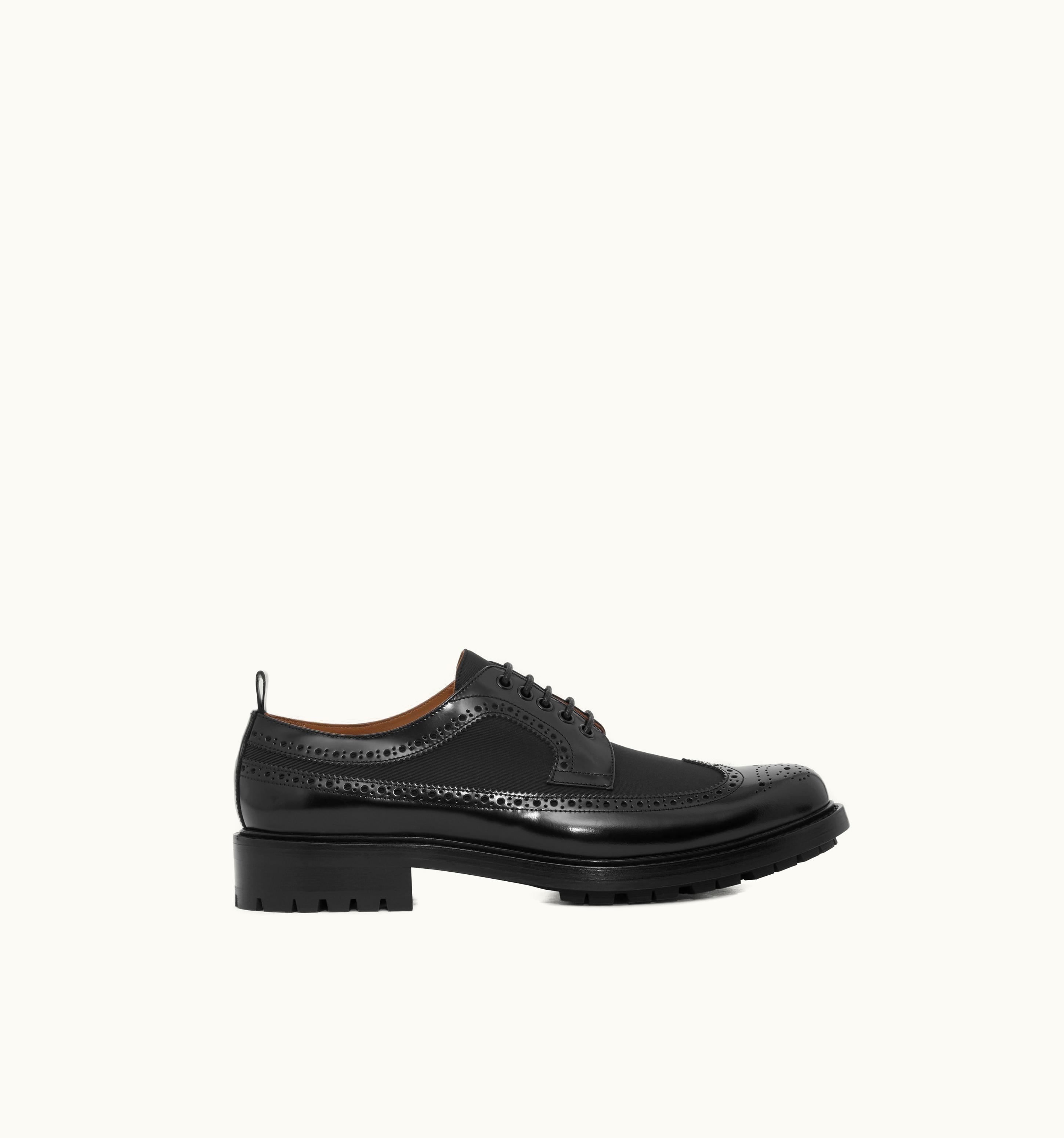 Burberry Grosgrain Panel Leather Derby Shoes In Black - Men