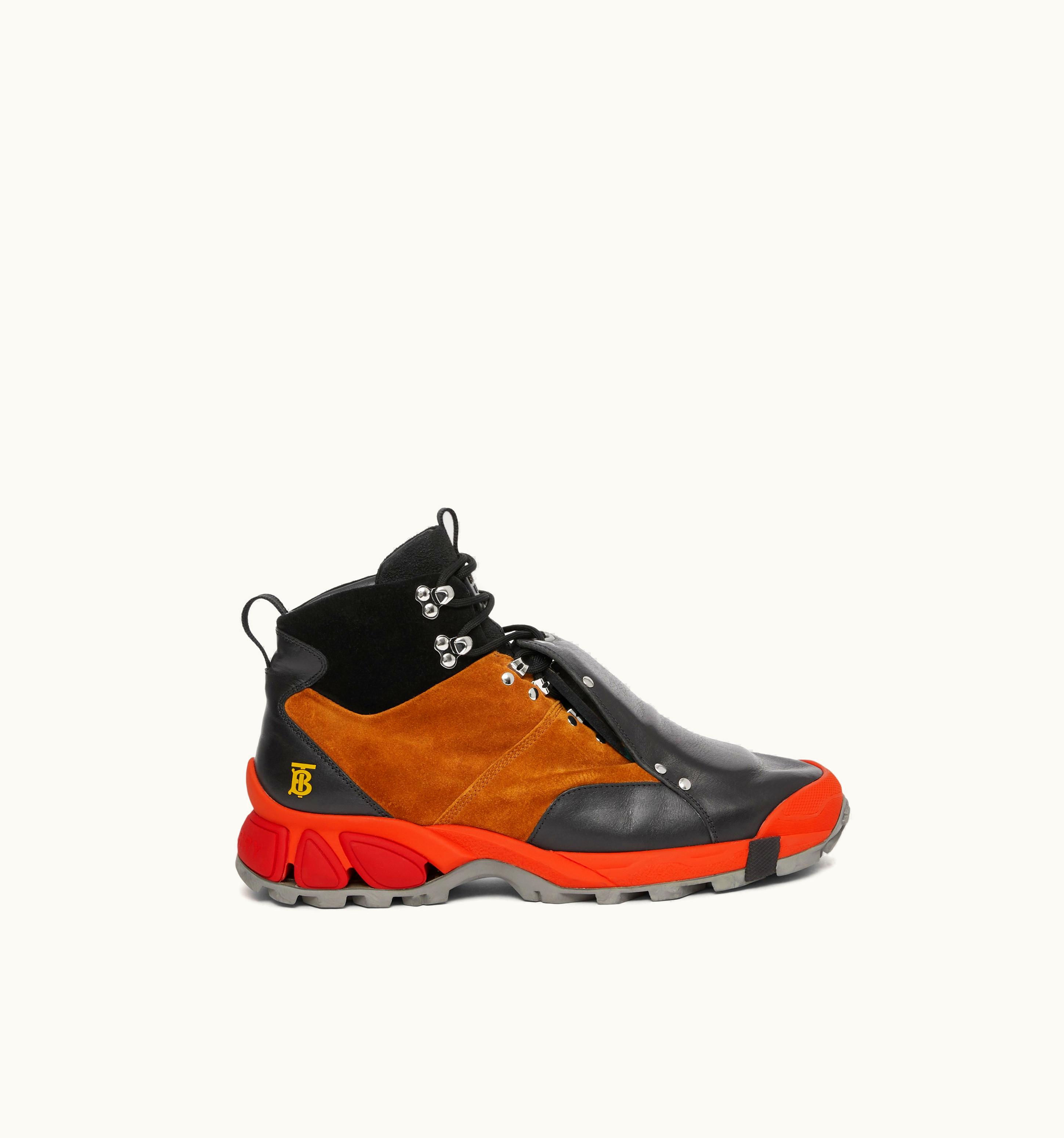 Burberry Leather And Suede Tor Boots In Orange/Black - Men
