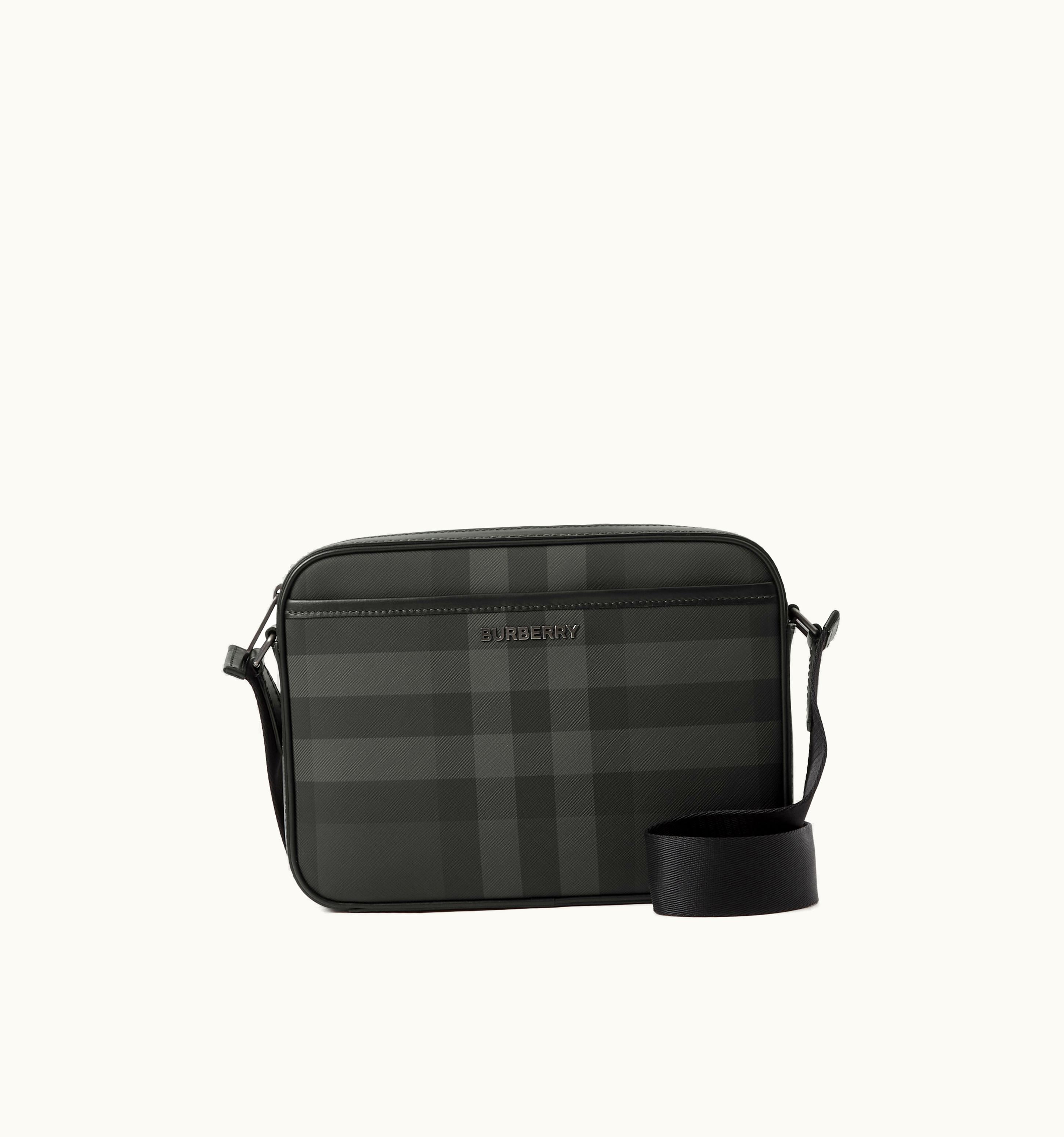 Burberry Check And Leather Muswell Bag In Charcoal - Men UZ0141710