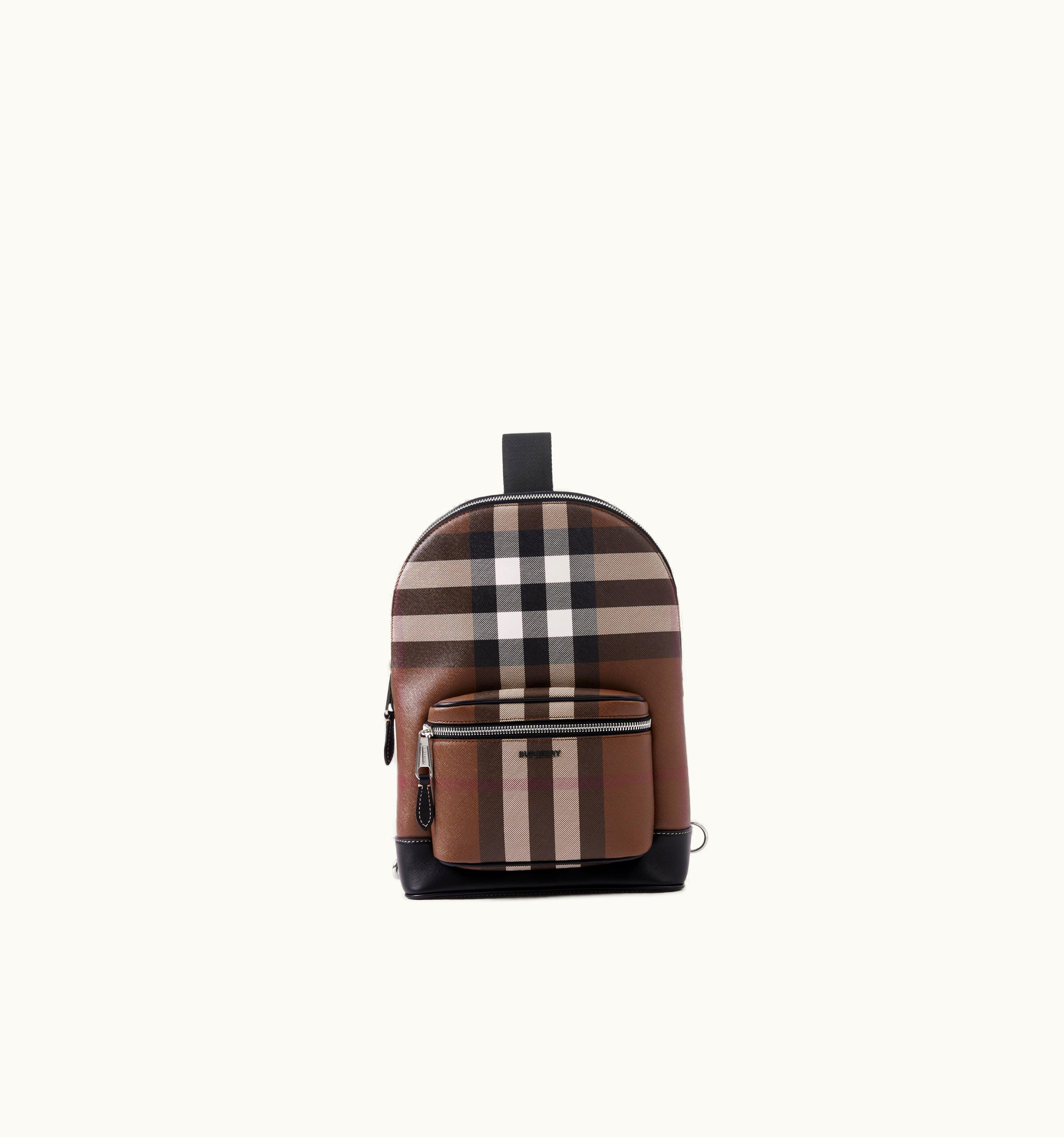Burberry Check Sling Bag In Dark Birch Brown - Men