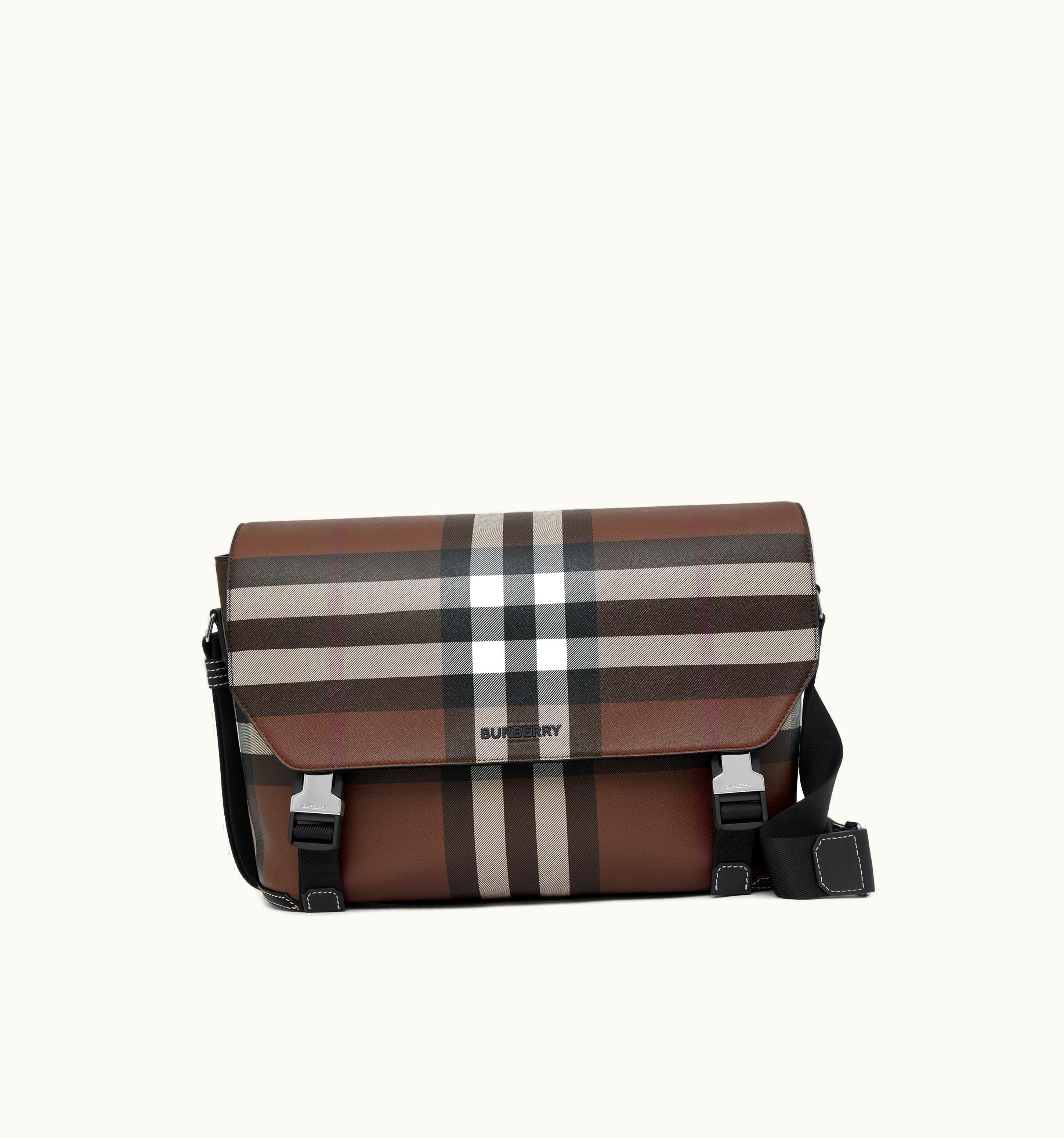 Burberry Exaggerated Check Large Wright Messenger Bag In Dark Birch Brown - Men