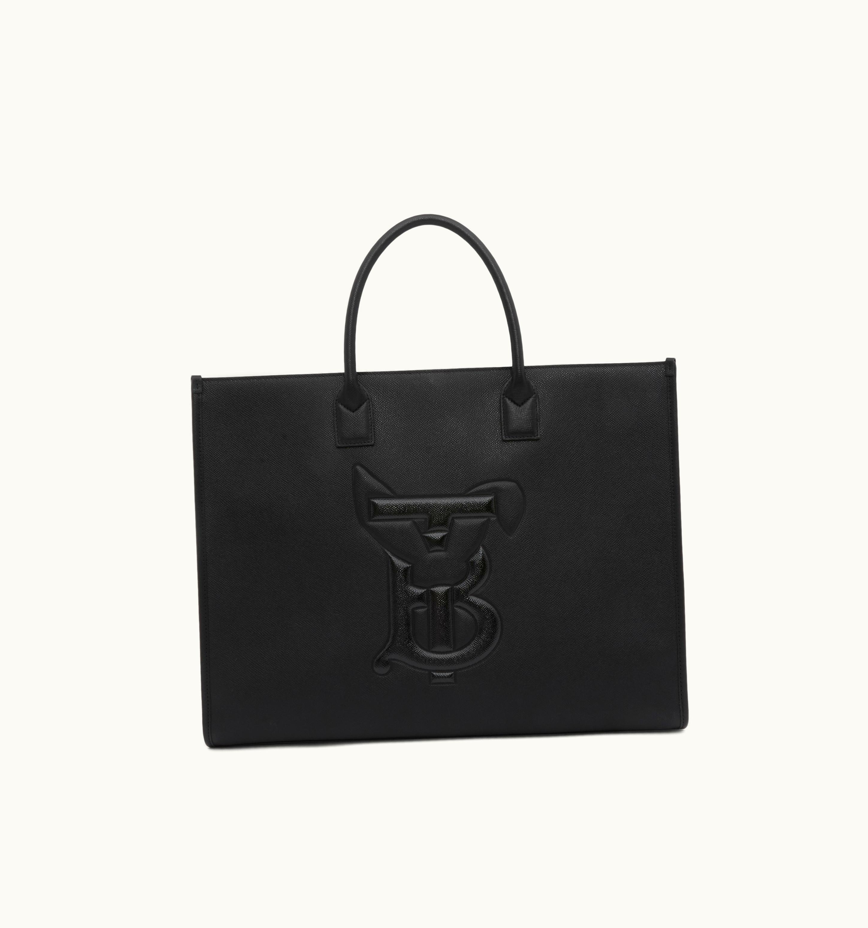Burberry Rabbit Embossed Grainy Leather Tote In Black - Men