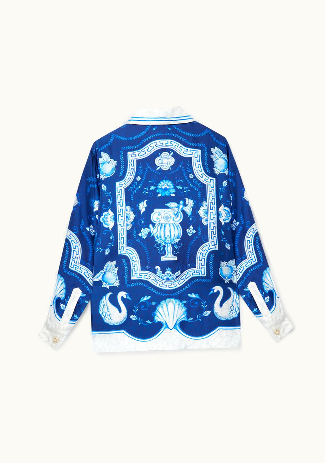 Casablanca Casablanca Plat A Dessert Bleu Cuban Collar Silk Shirt