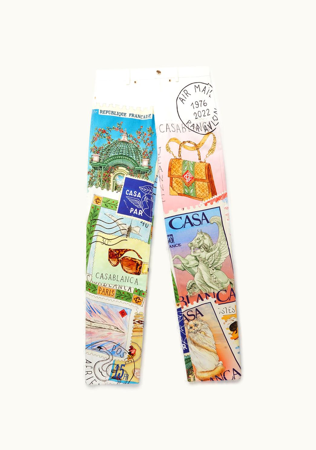 Casablanca Luxury Vogue Organic Cotton Printed Straight Leg Jeans Black