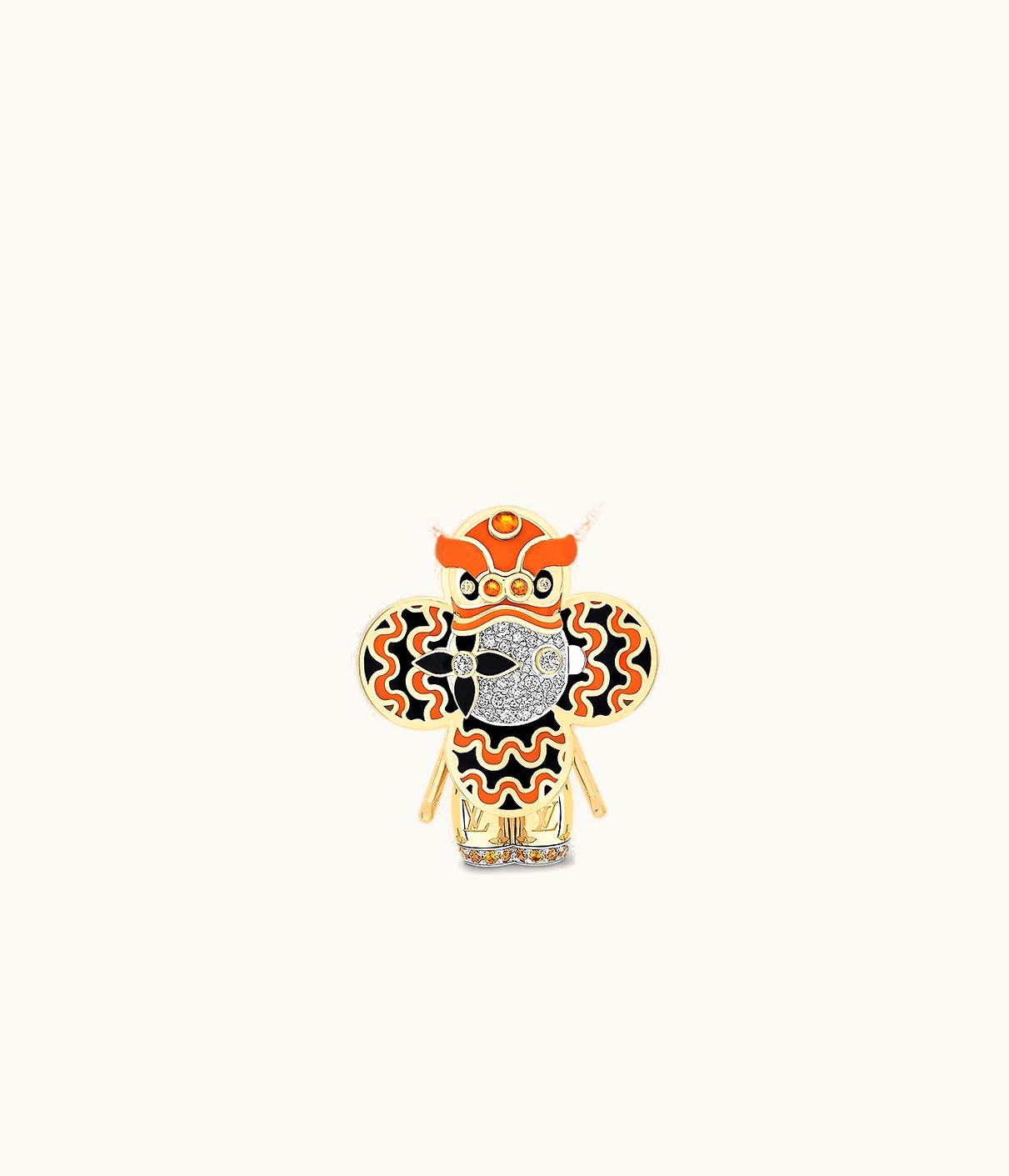 Louis Vuitton Louis Vuitton VIvienne Orange Lion Dance Pendant, Yellow Gold, White Gold, Lacquer, Diamonds & Coloured Stones