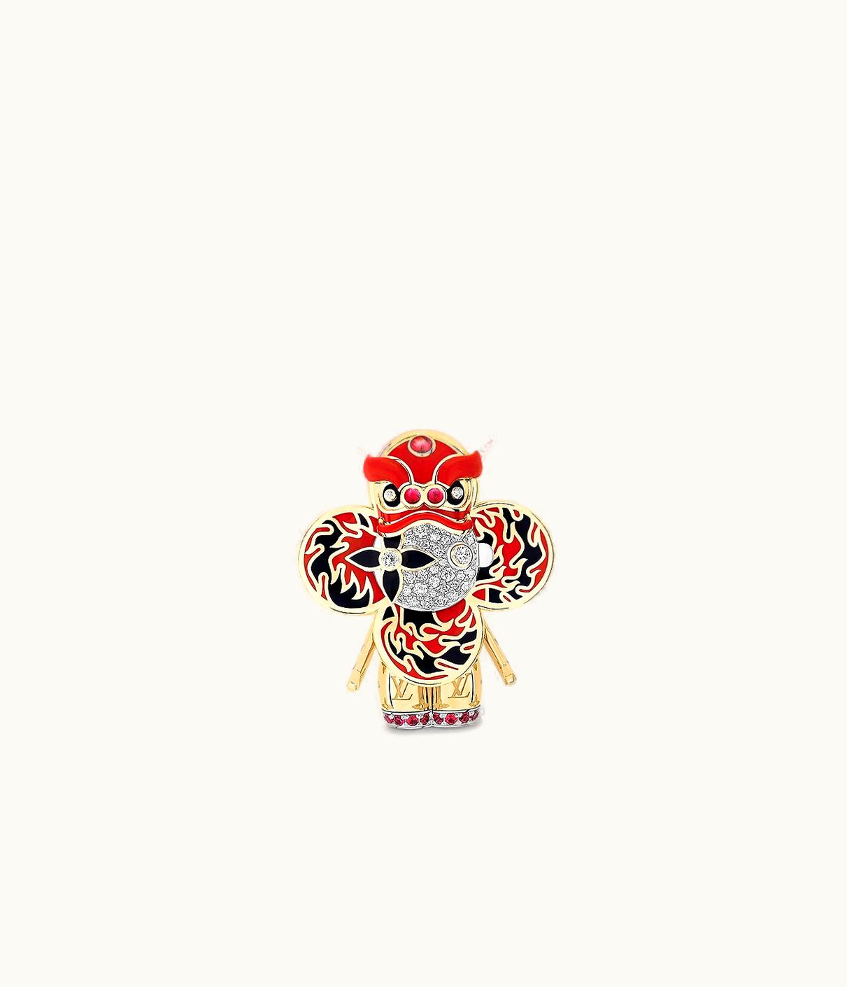 Louis Vuitton Louis Vuitton VIvienne Red Lion Dance Pendant, Yellow Gold, White Gold, Lacquer, Diamonds & Coloured Stones