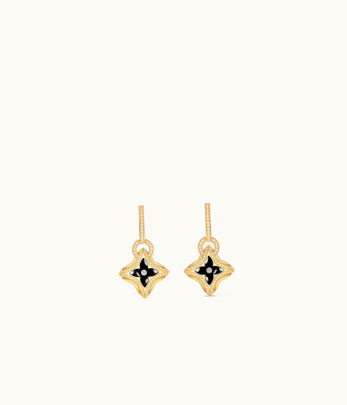 Louis Vuitton Louis Vuitton Ever Blossom Earrings, Yellow Gold, Onyx & Diamonds