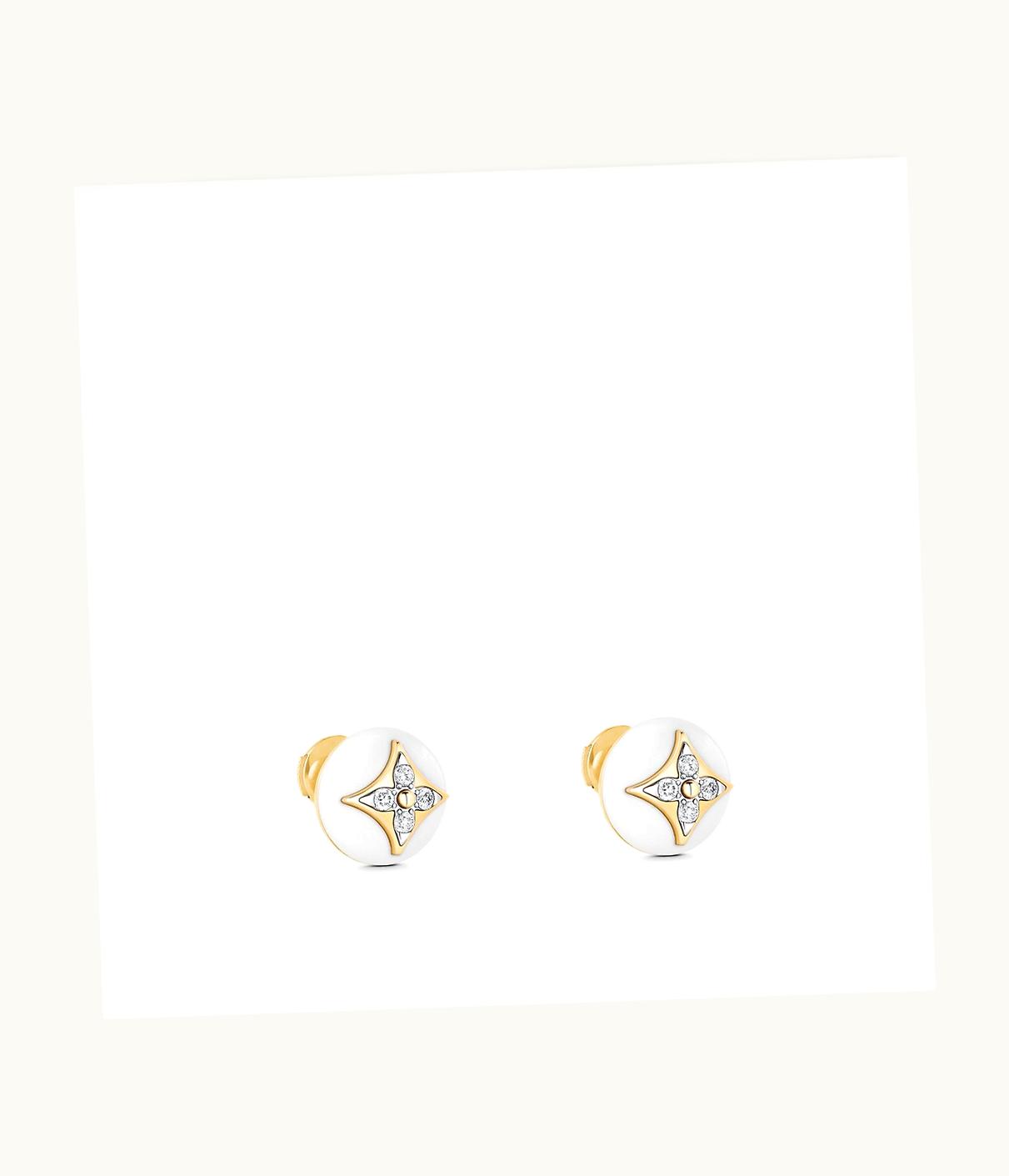 Louis Vuitton Louis Vuitton B Blossom Studs, Yellow Gold, White Agate And Diamonds