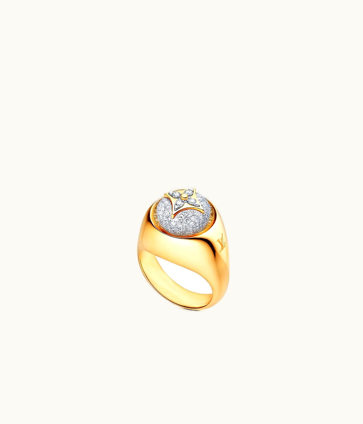 Louis Vuitton Louis Vuitton B Blossom Signet Ring, Yellow Gold, White Gold And Diamond Paved