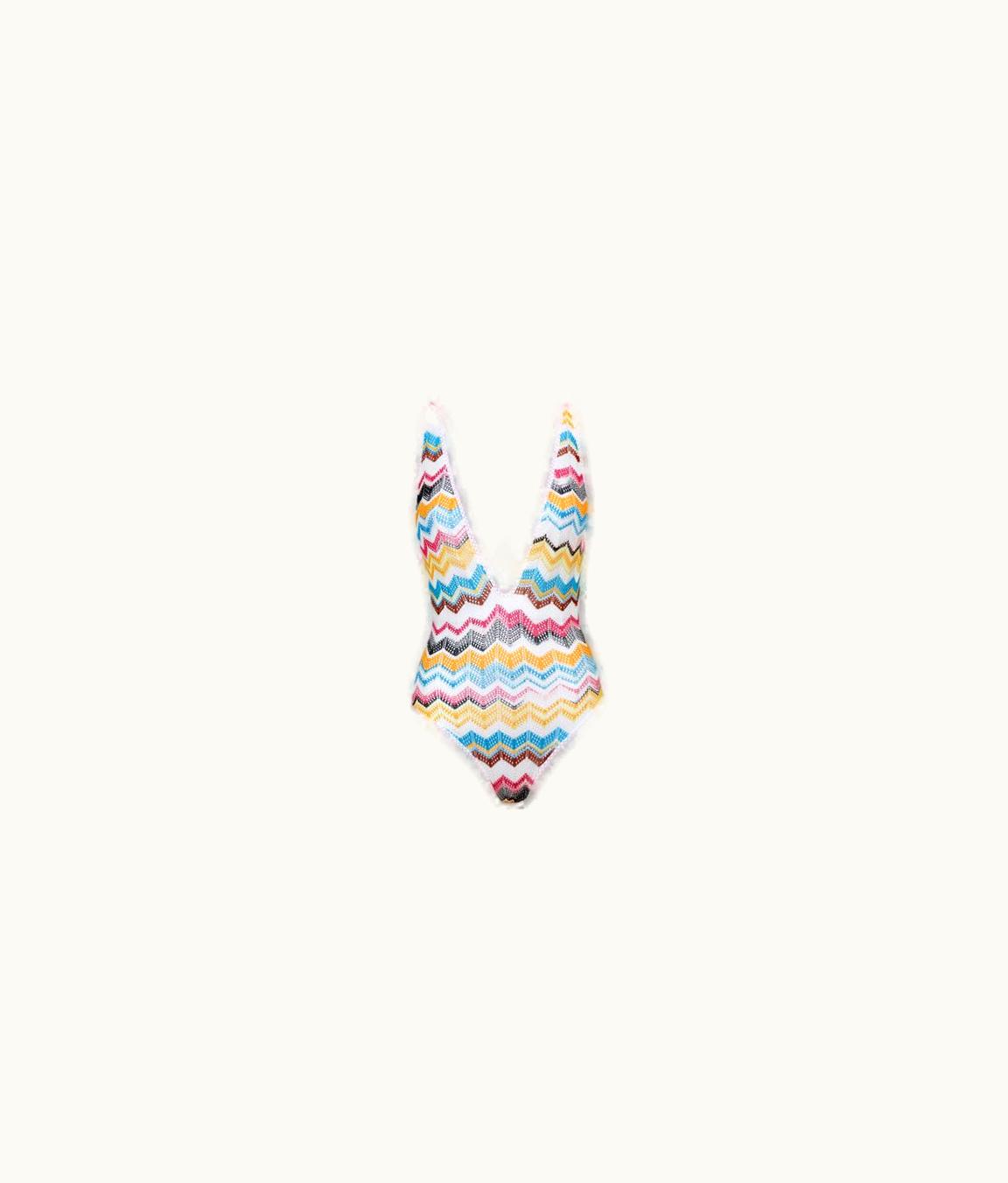 Missoni Missoni Crochet-Effect Viscose One-Piece Swimming Costume With Plunging Neckline