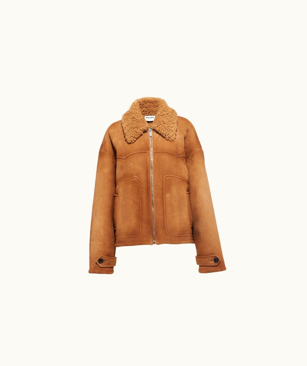 Miu Miu Miu Miu Oversized Suede Shearling Jacket UZ0152543