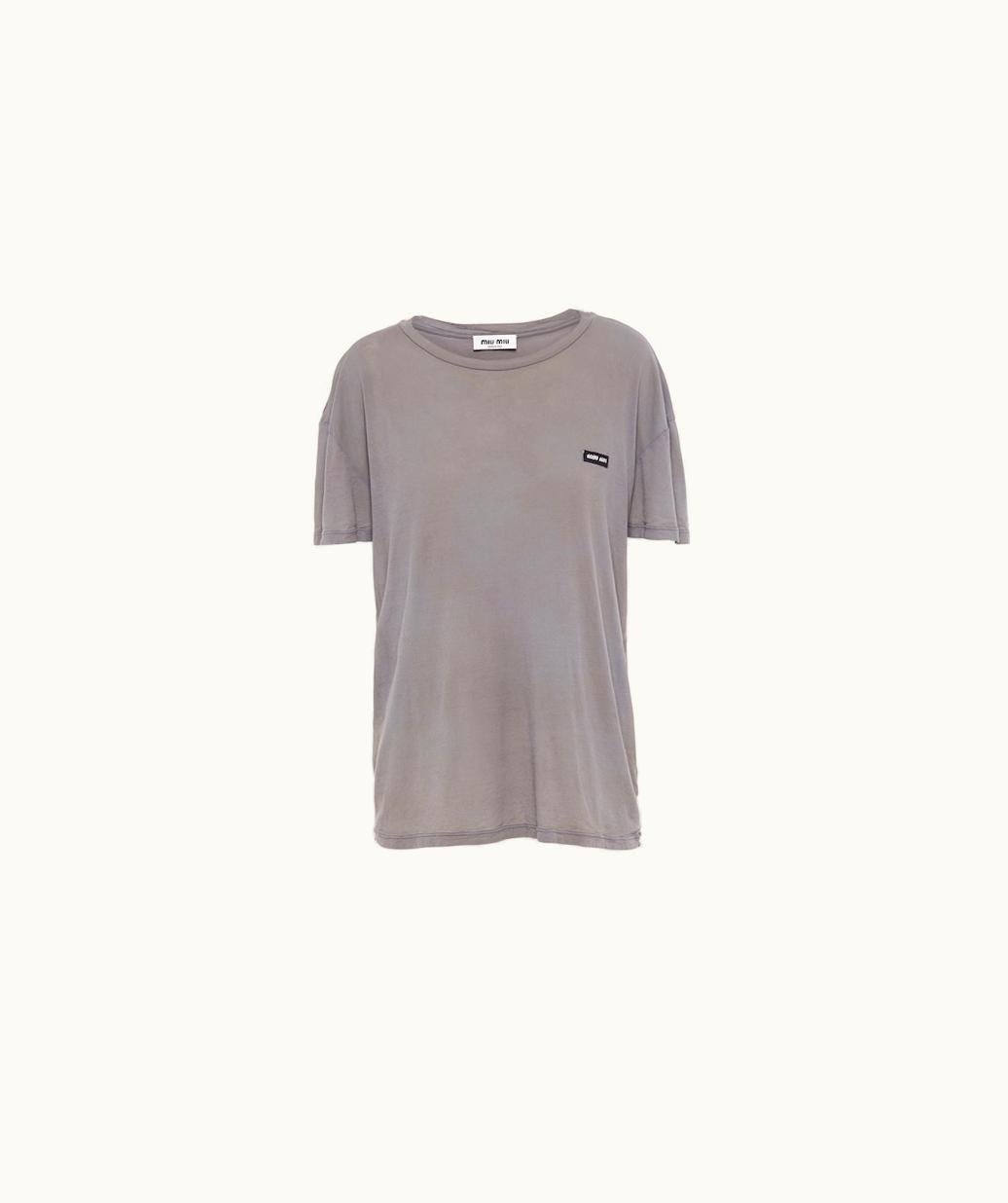 Miu Miu Miu Miu Garment-Dyed Ribbed Knit Jersey T-Shirt