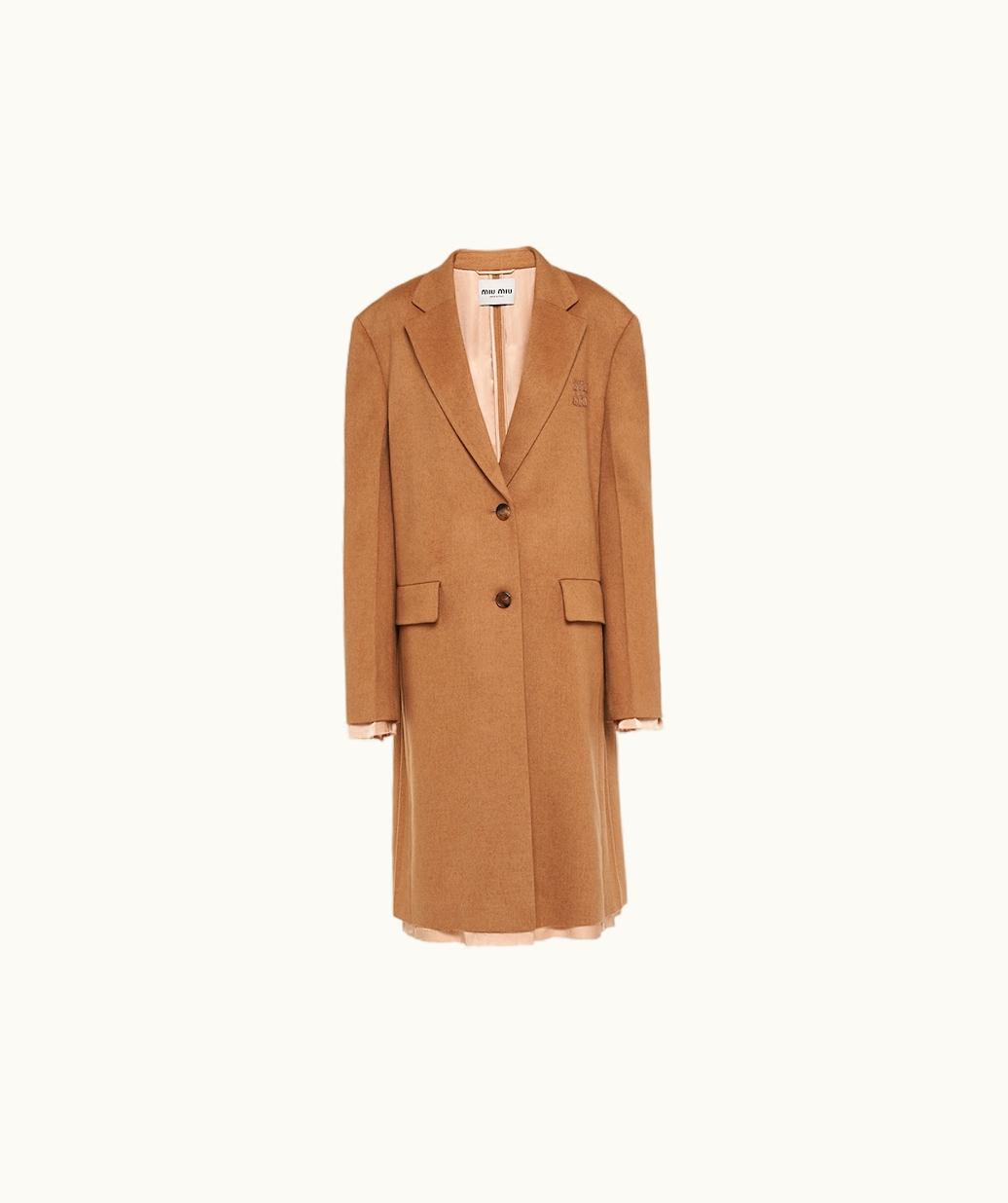 Miu Miu Miu Miu Single-Breasted Velour Camel Hair Coat