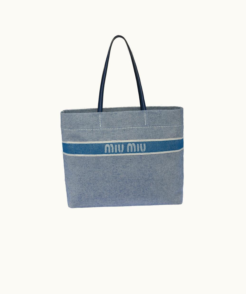 Miu Miu Miu Miu Denim Tote Bag With Jacquard Logo
