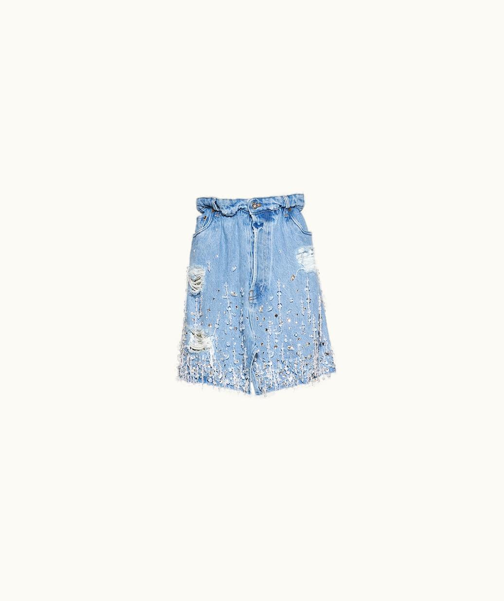 Miu Miu Miu Miu Flared Denim Skirt With Crystals