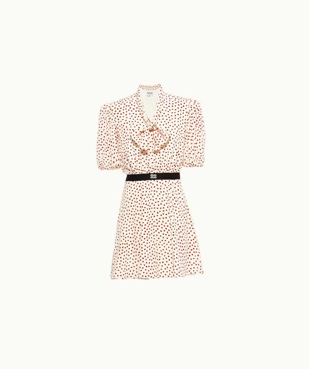 Miu Miu Miu Miu Crepe De Chine Mini-Dress With Heart Print