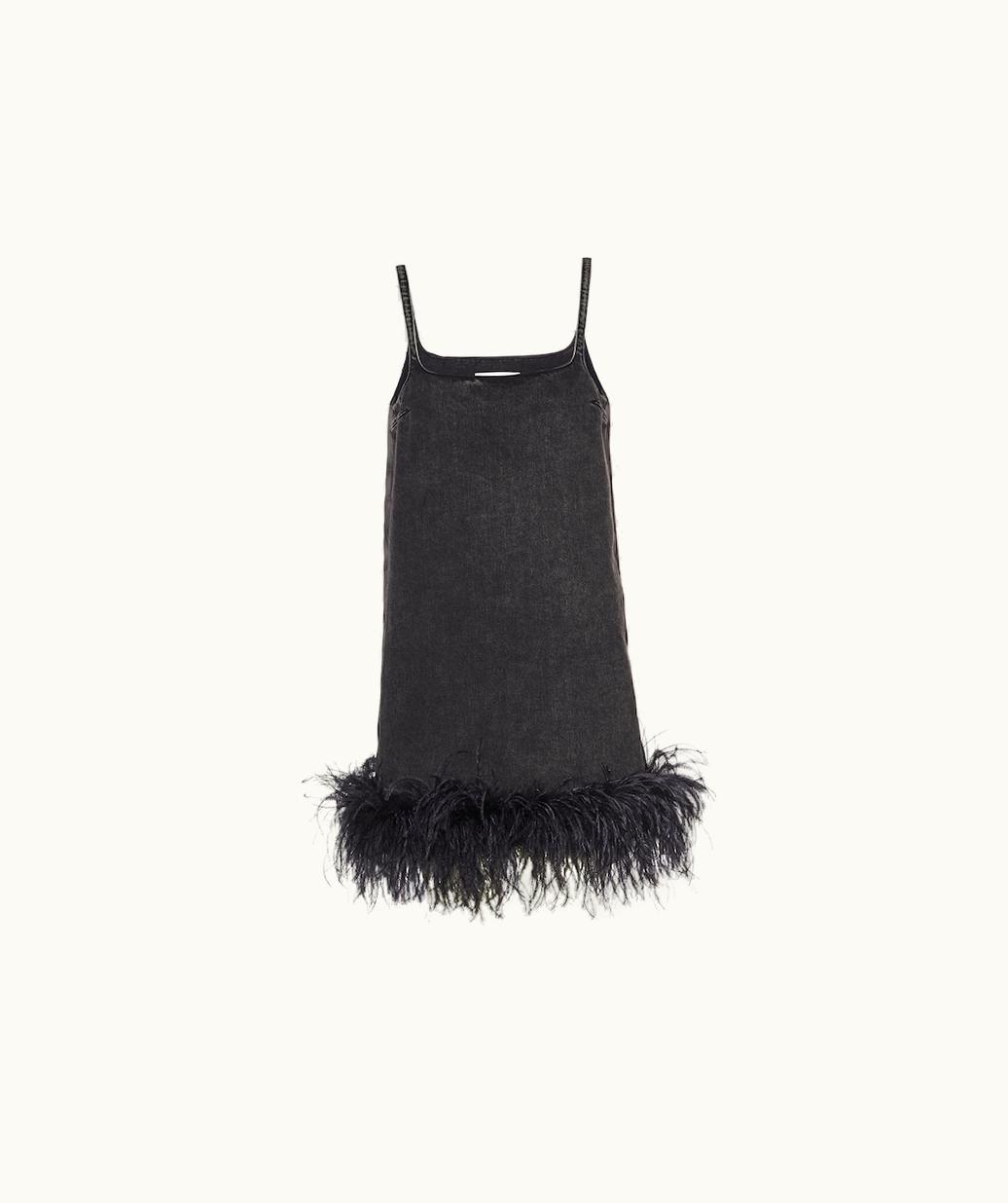 Miu Miu Miu Miu Denim Mini-Dress With Feathers