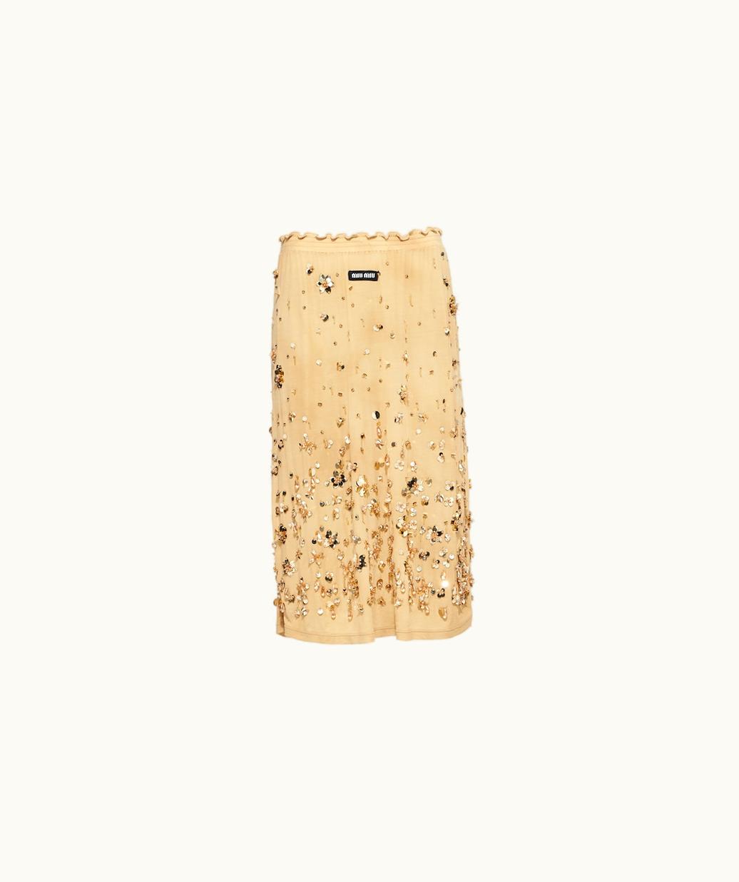 Miu Miu Miu Miu Embroidered Garment-Dyed Ribbed Knit Jersey Skirt