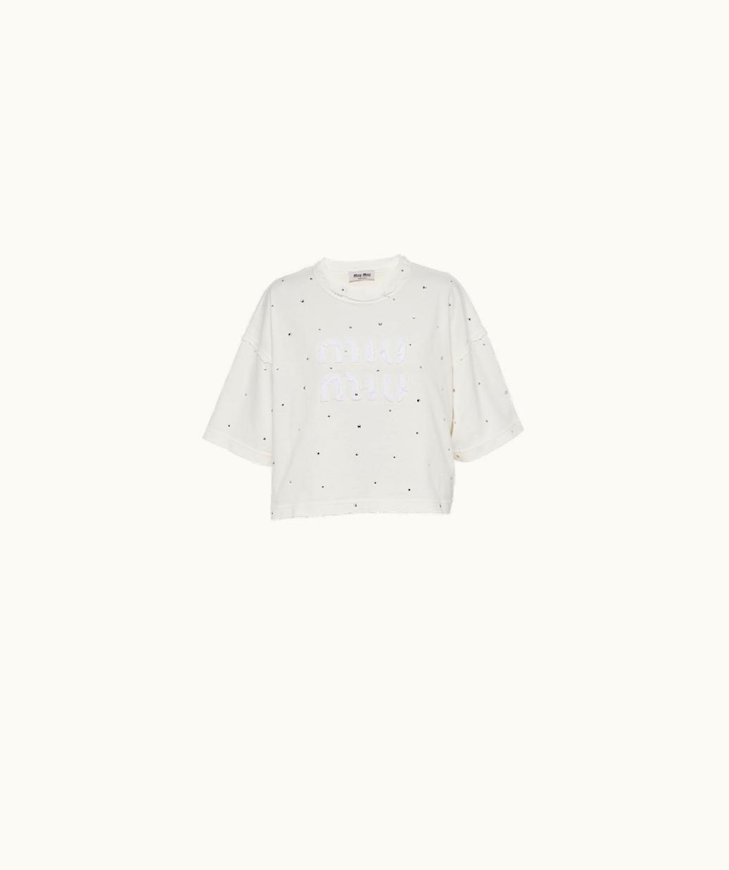 Miu Miu Miu Miu Cotton T-Shirt With Crystals