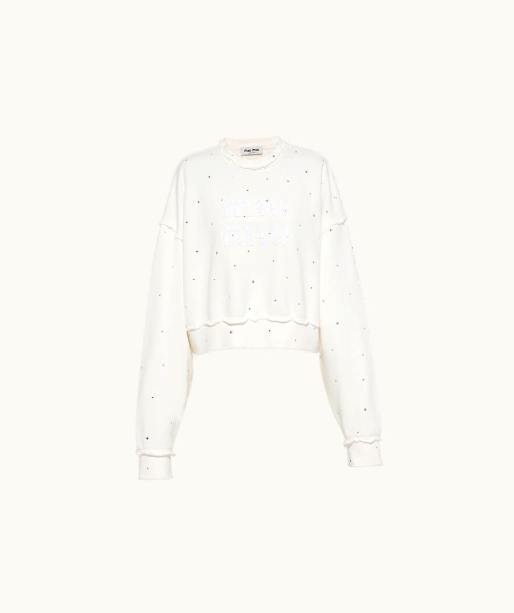 Miu Miu Miu Miu Cotton Embroidered Sweatshirt With Crystals