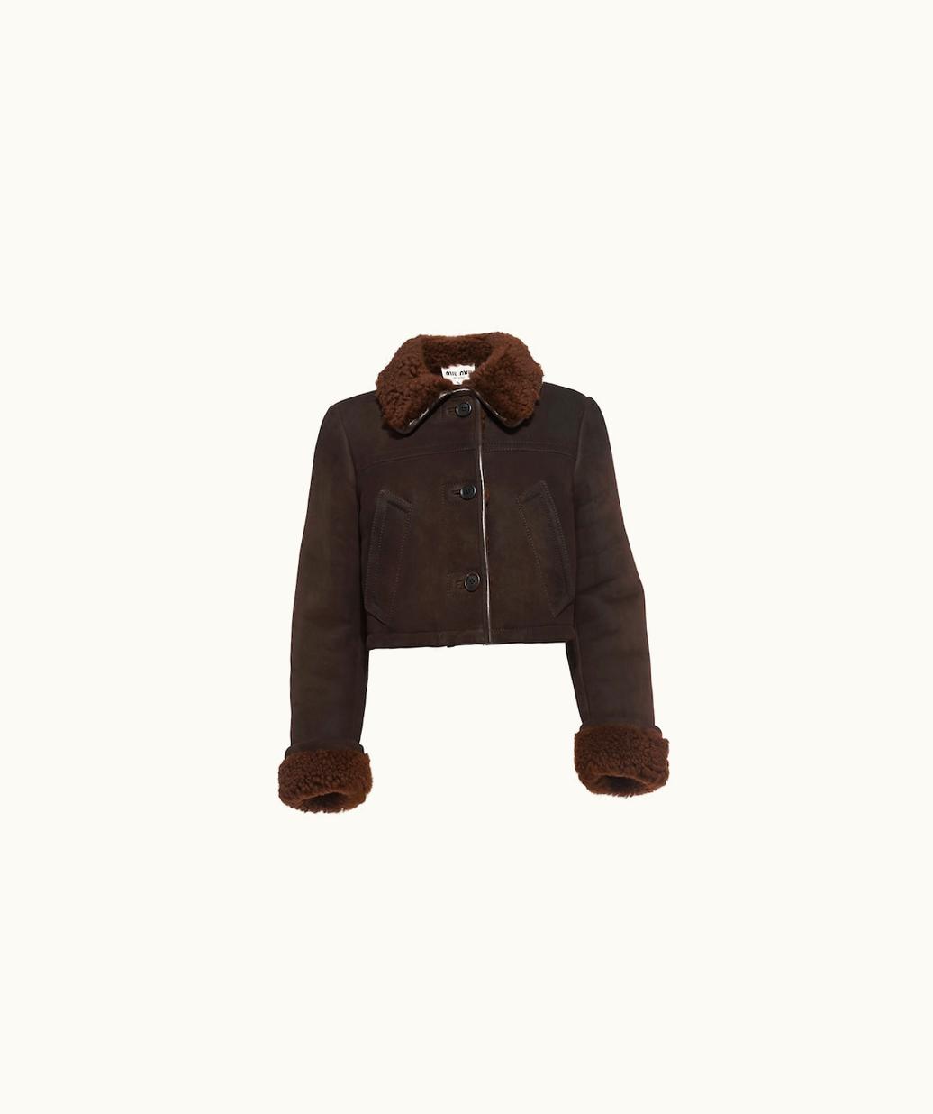 Miu Miu Miu Miu Suede Shearling Cropped Jacket
