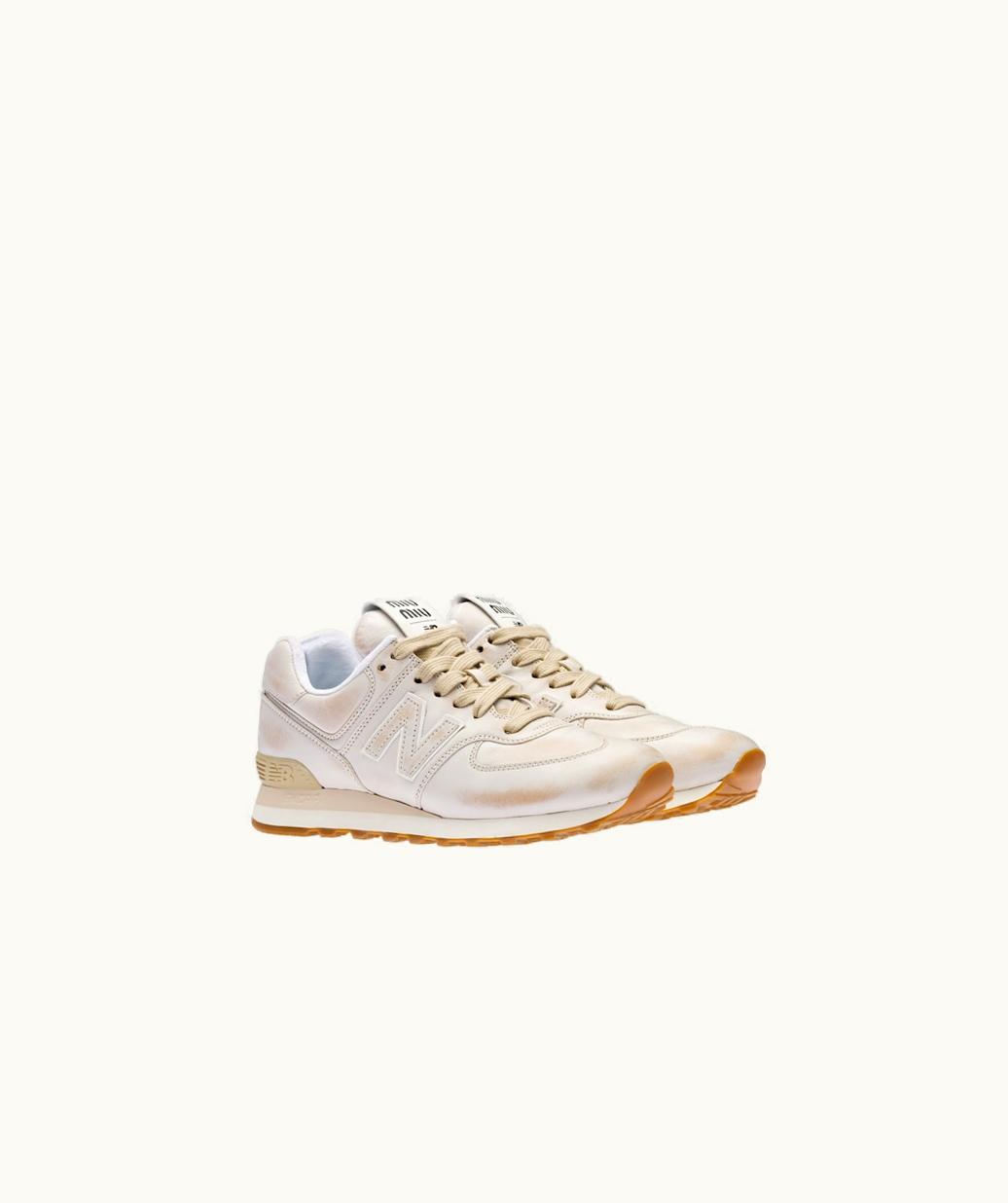 Miu Miu Miu Miu New Balance 574 X Miu Miu Vintage-Effect Nappa Leather Sneakers