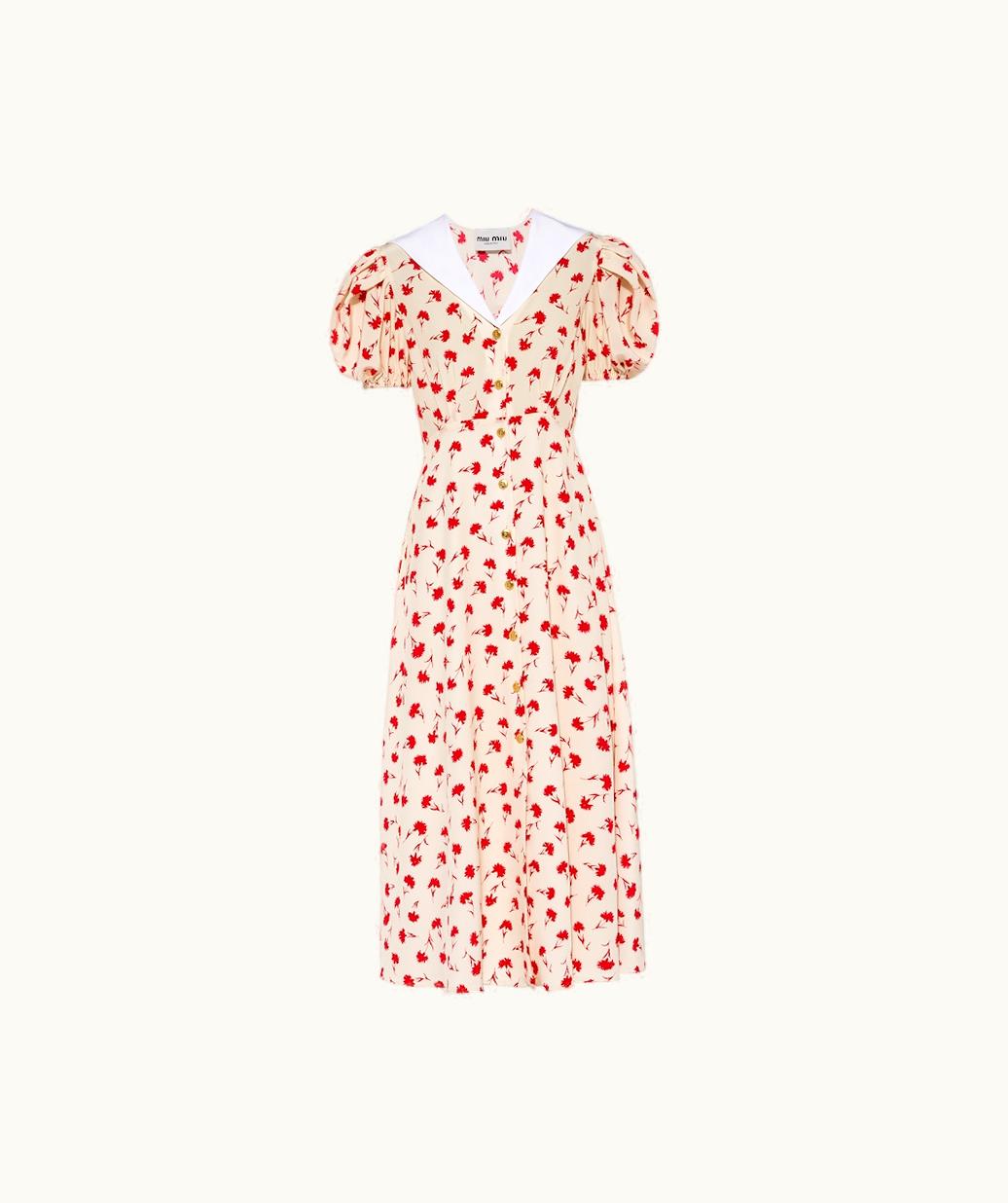 Miu Miu Miu Miu Long Printed Crepe De Chine Dress
