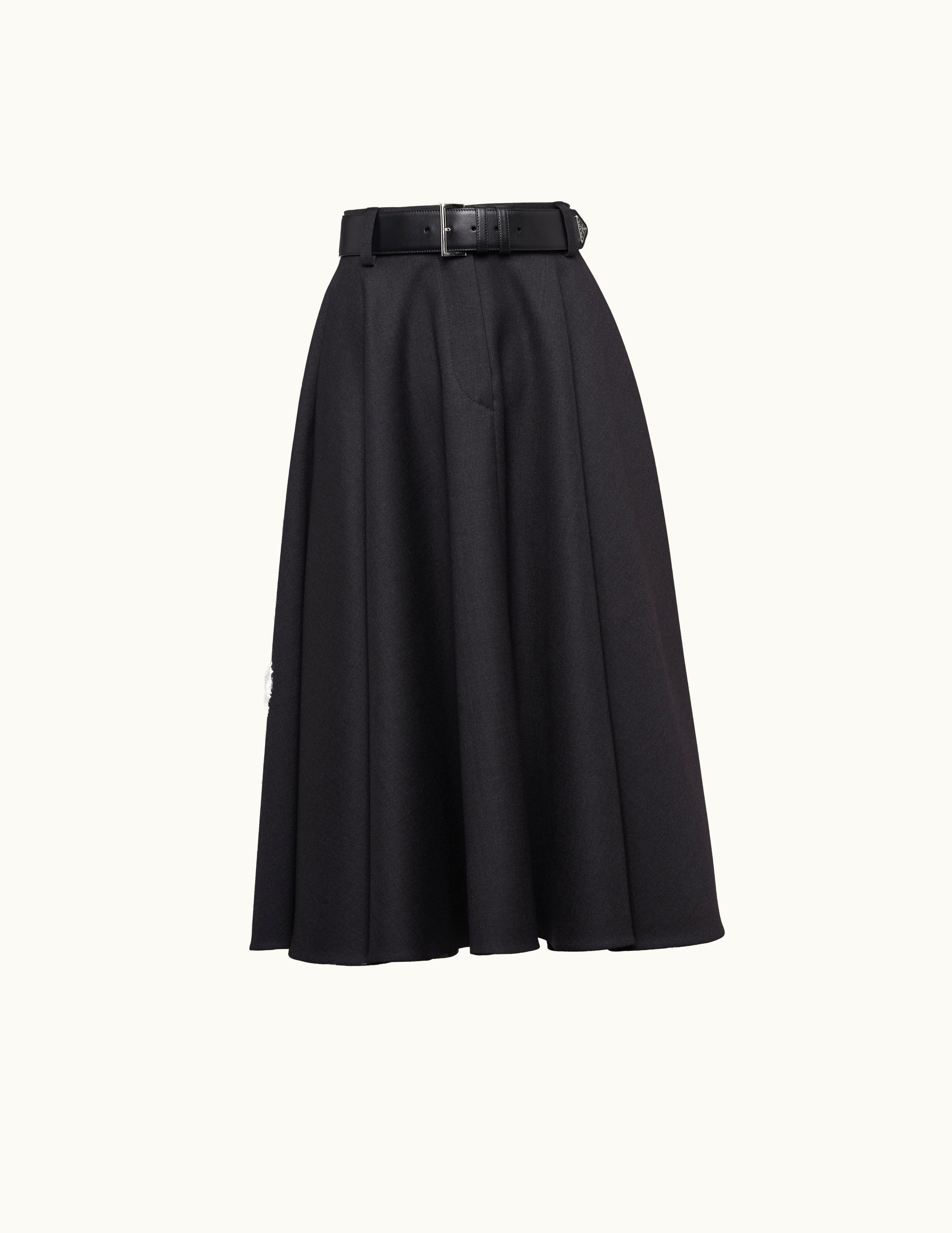 Prada Prada Wool Gabardine Midi-Skirt With Belt