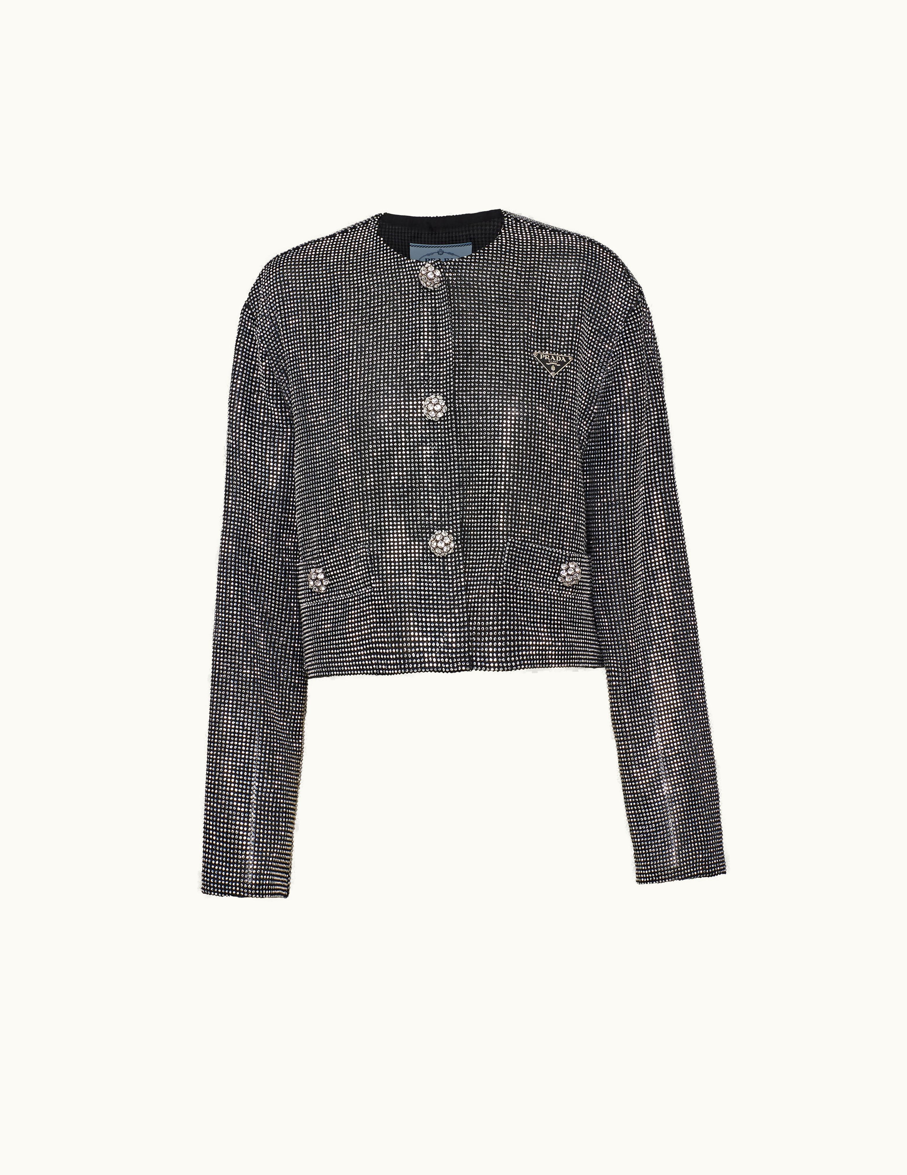 Prada Prada Single-Breasted Rhinestone Encrusted Mesh Jacket