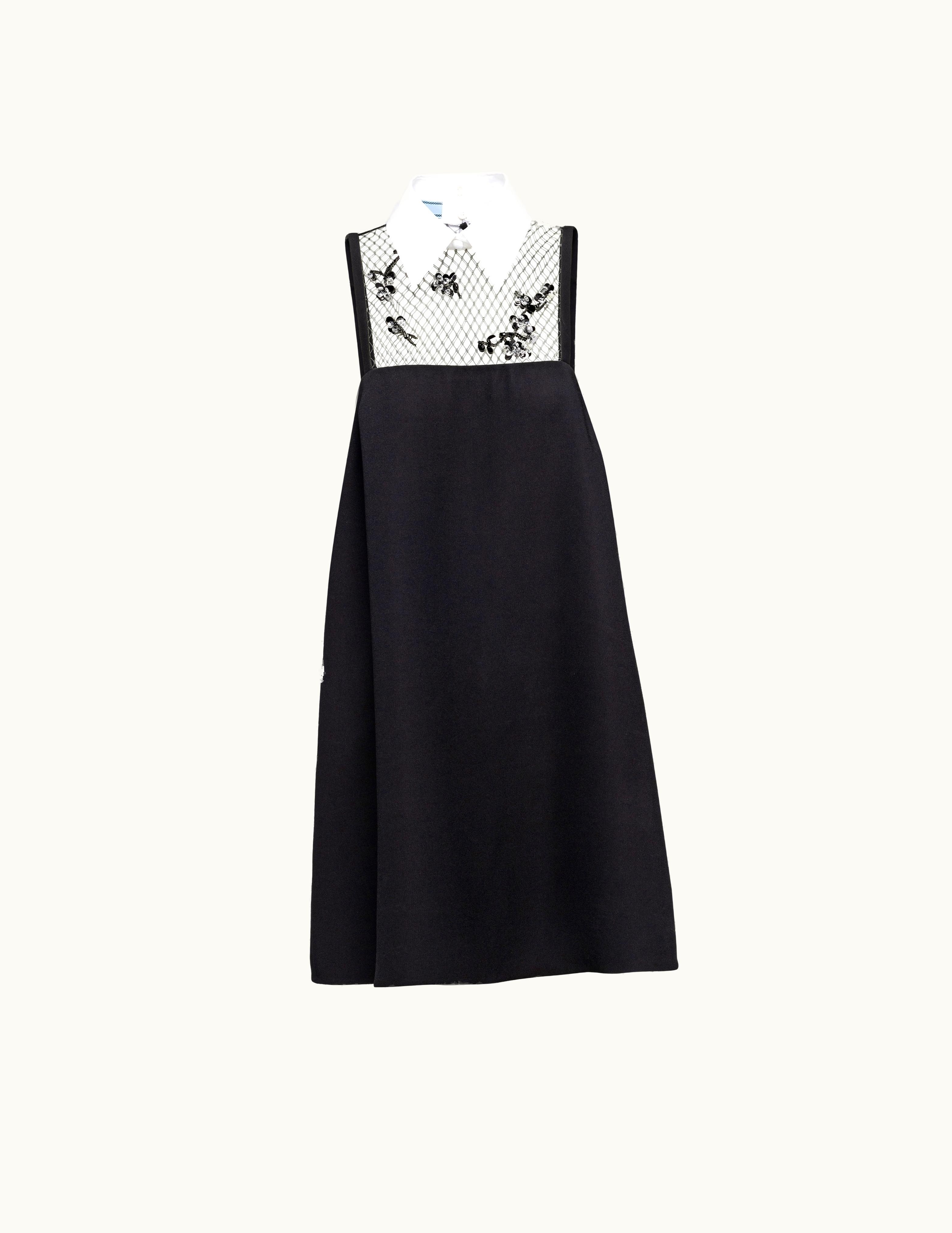 Prada Prada Cady And Embroidered Mesh Mini-Dress