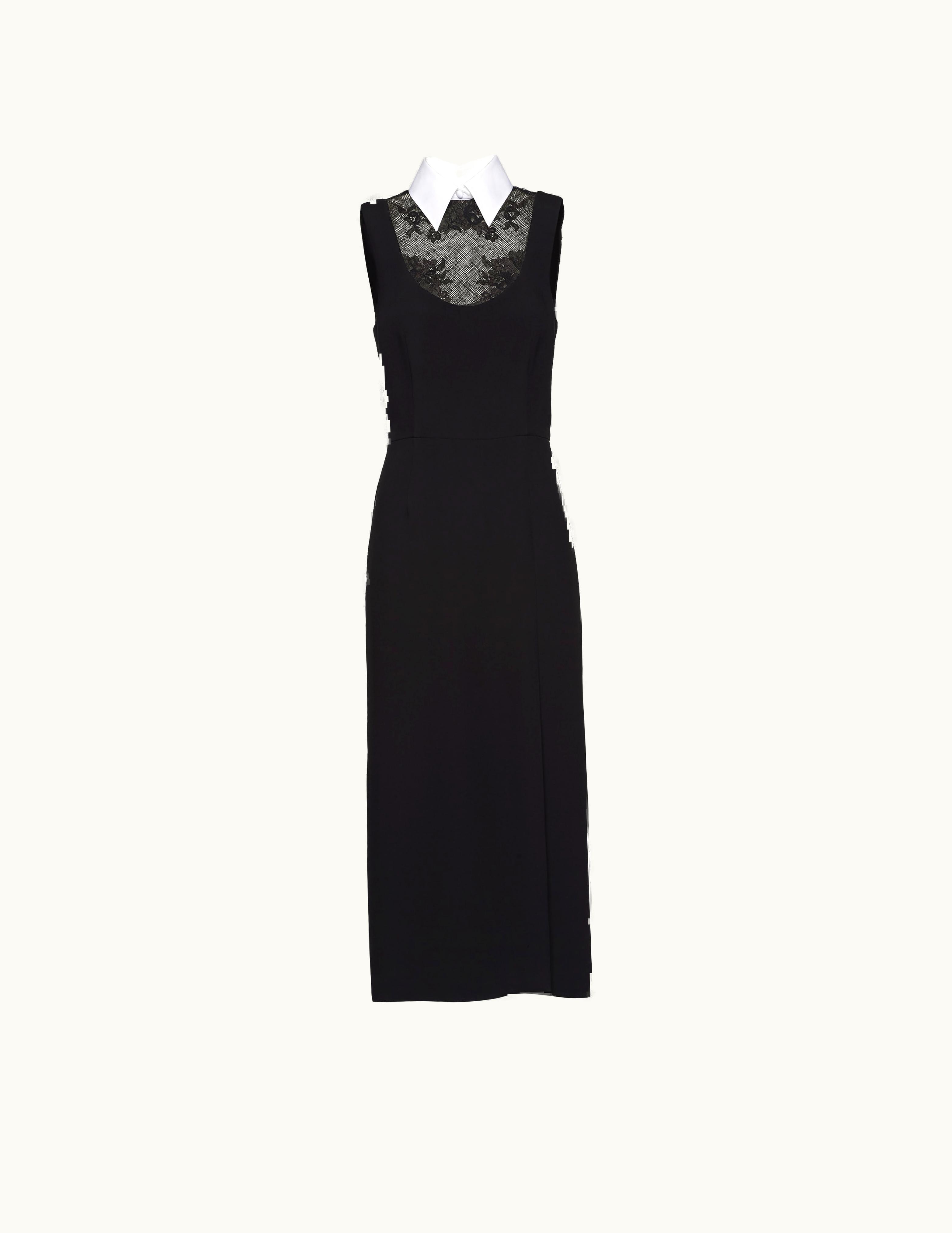 Prada Prada Cady Midi Dress With Lace Inserts