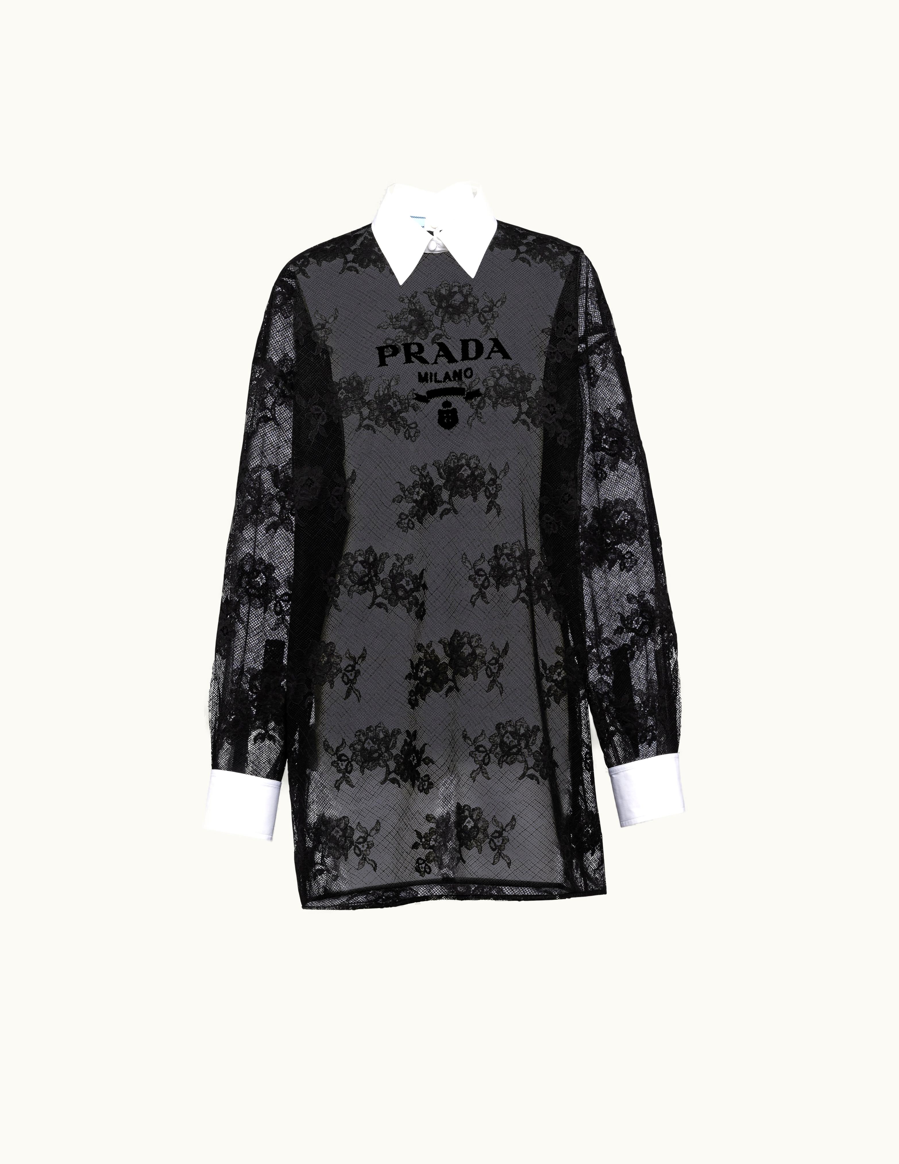 Prada Prada Embroidered Lace And Poplin Mini-Dress