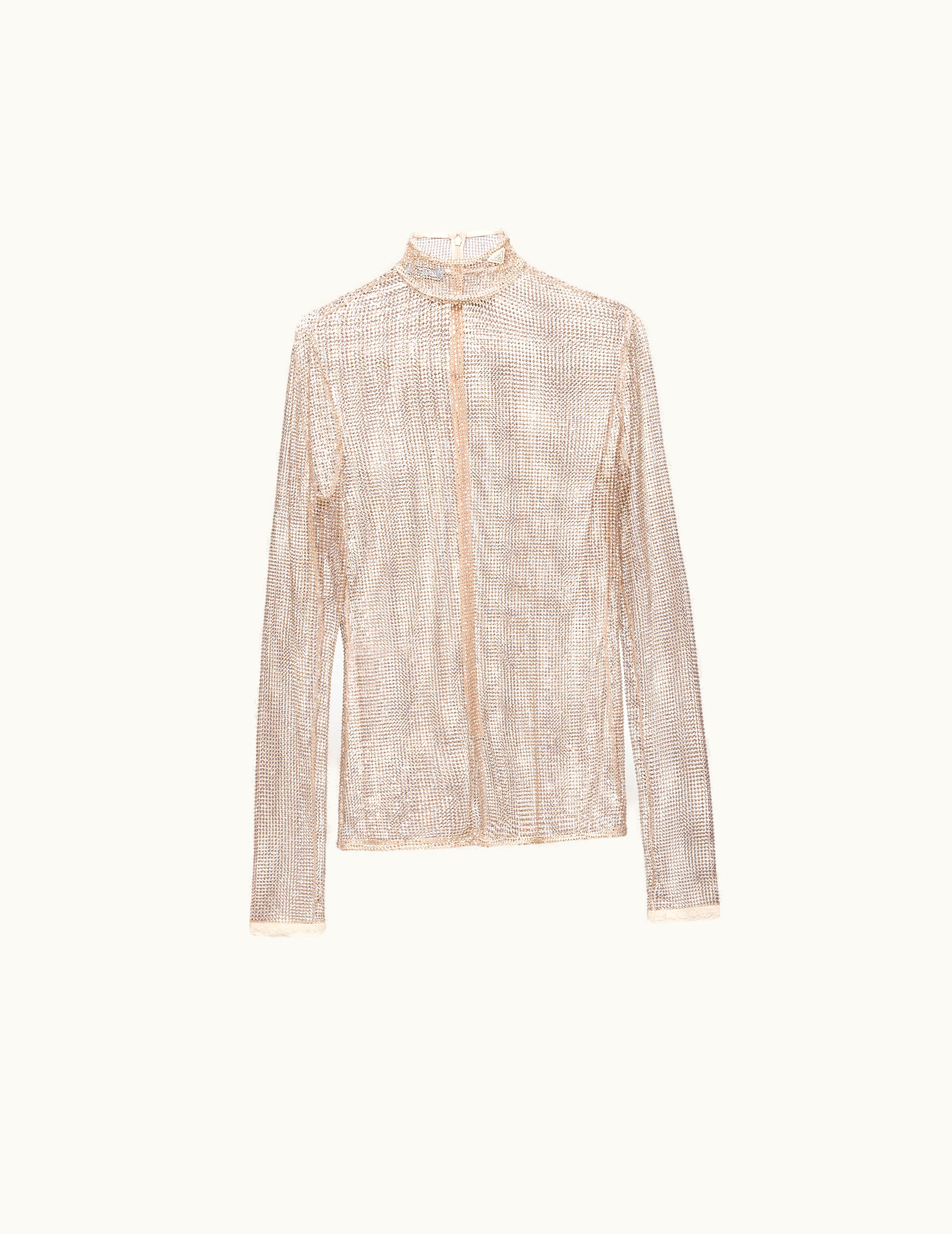 Prada Prada Mesh Turtleneck With Embroidered Rhinestones