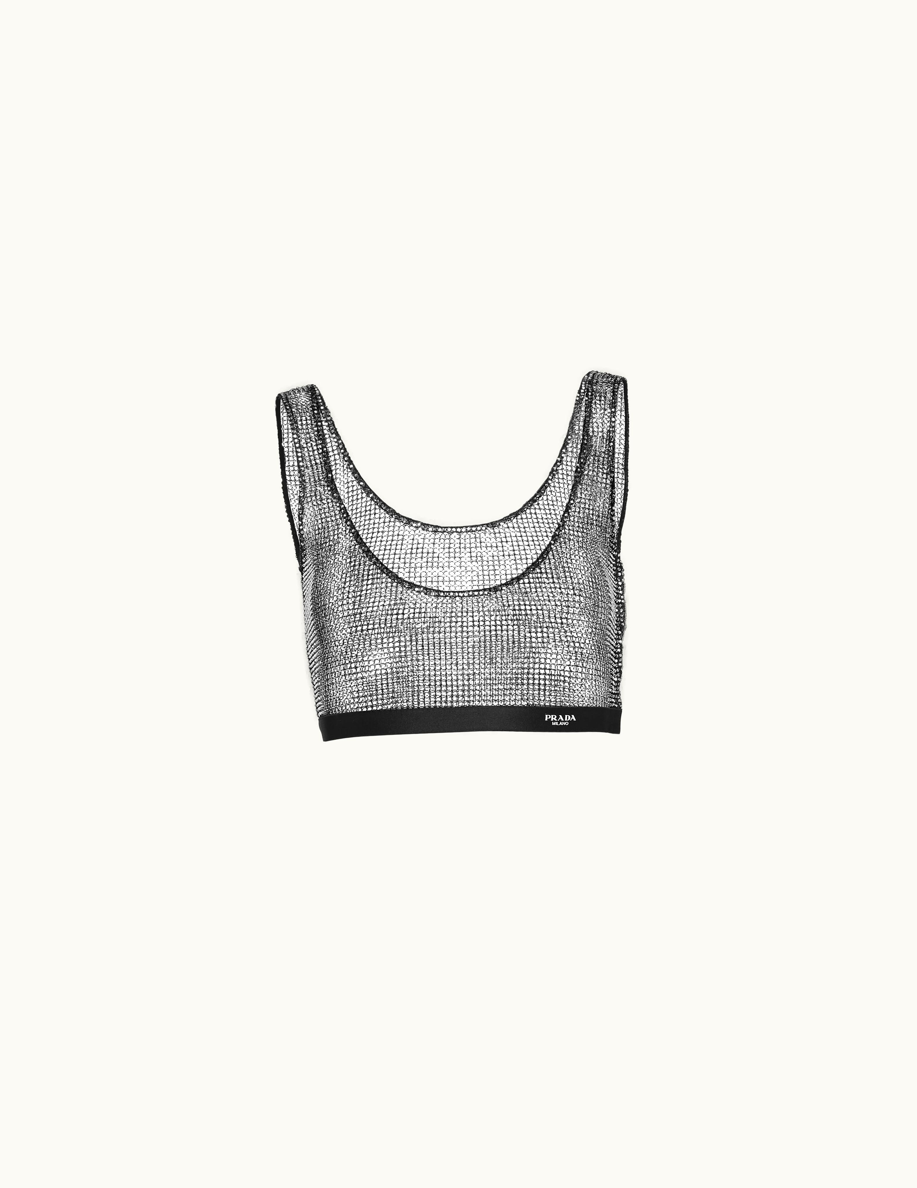 Prada Prada Embroidered Rhinestone Mesh Top
