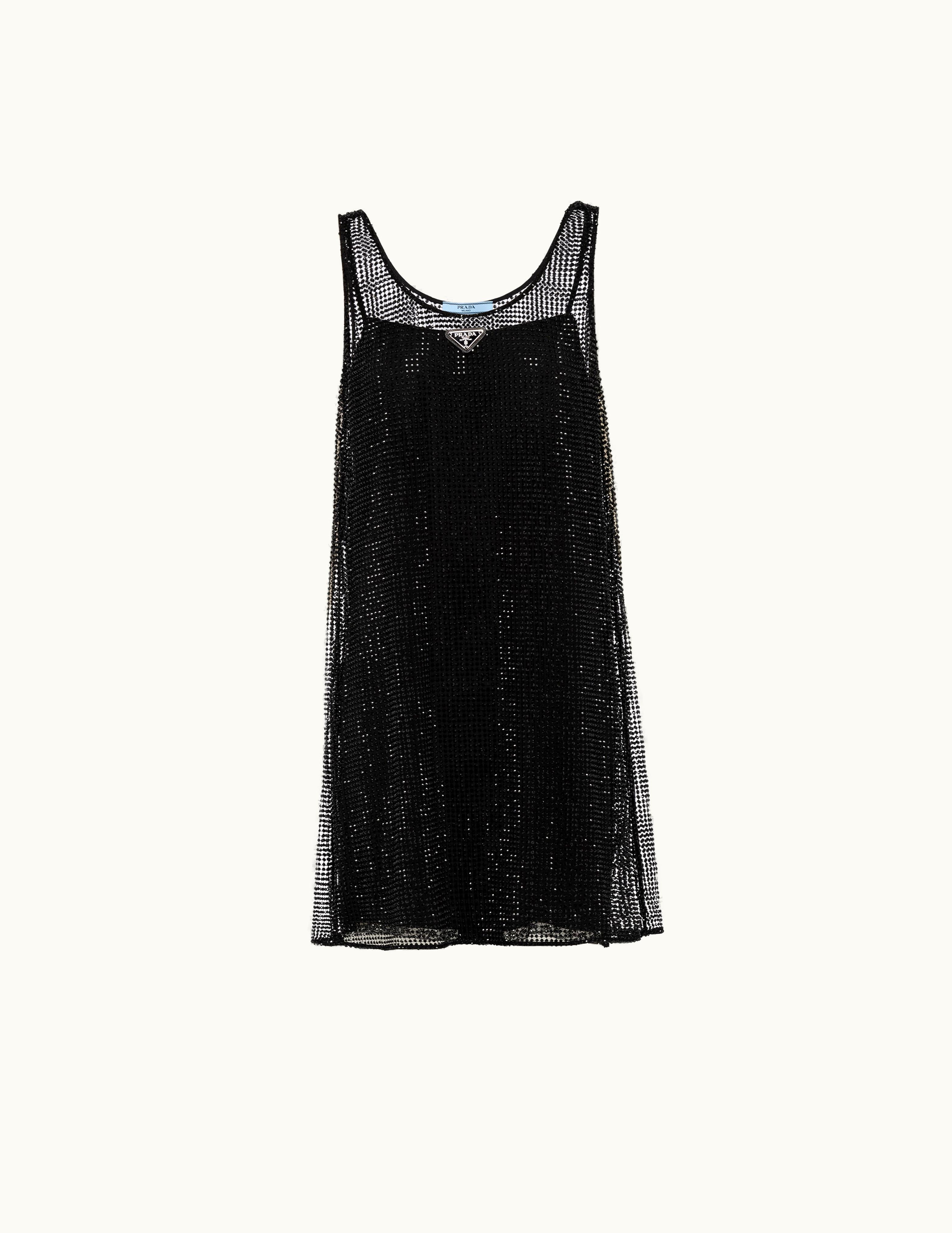 Prada Prada Rhinestone Embroidered Mesh Mini-Dress