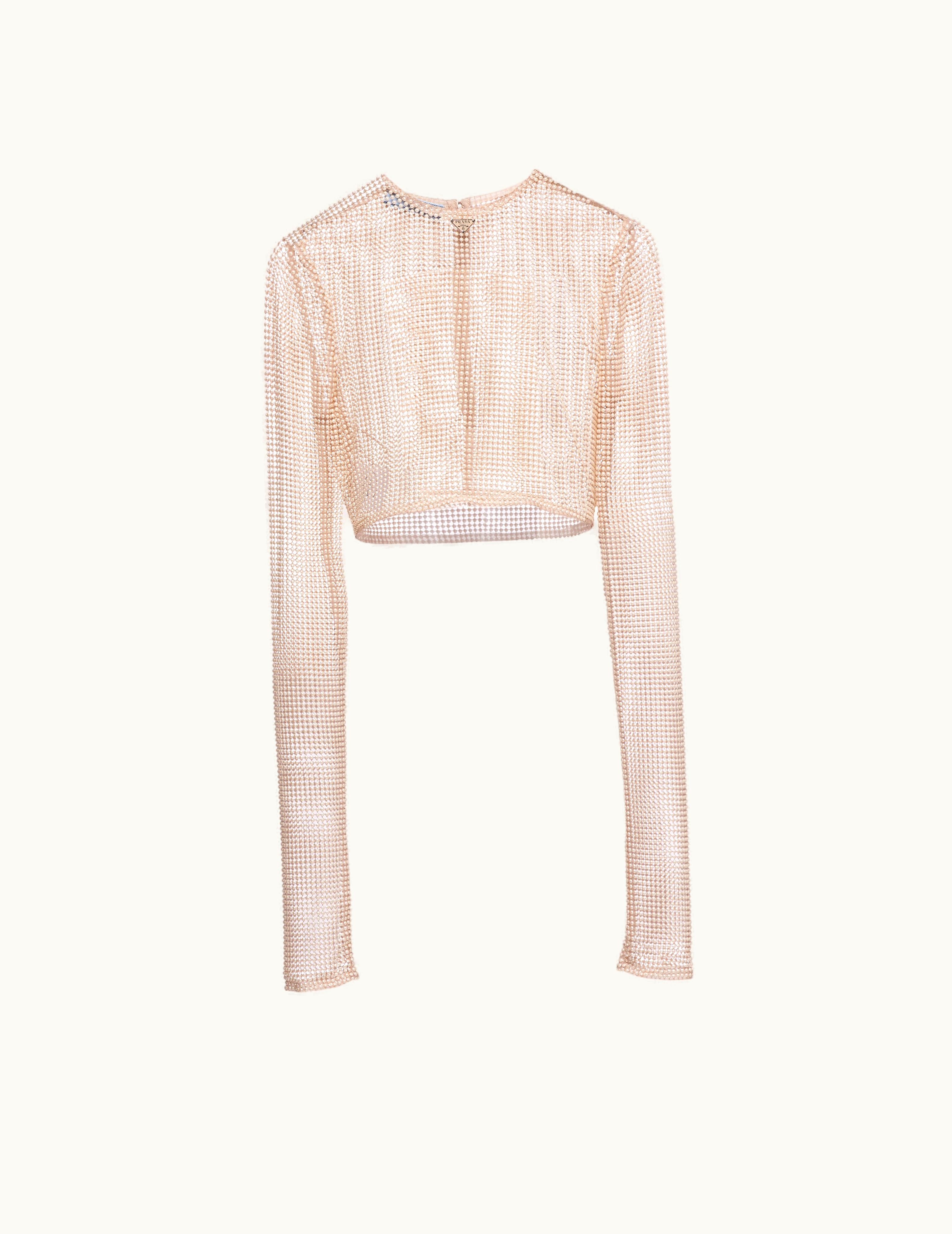 Prada Prada Mesh Top With Embroidered Pearls