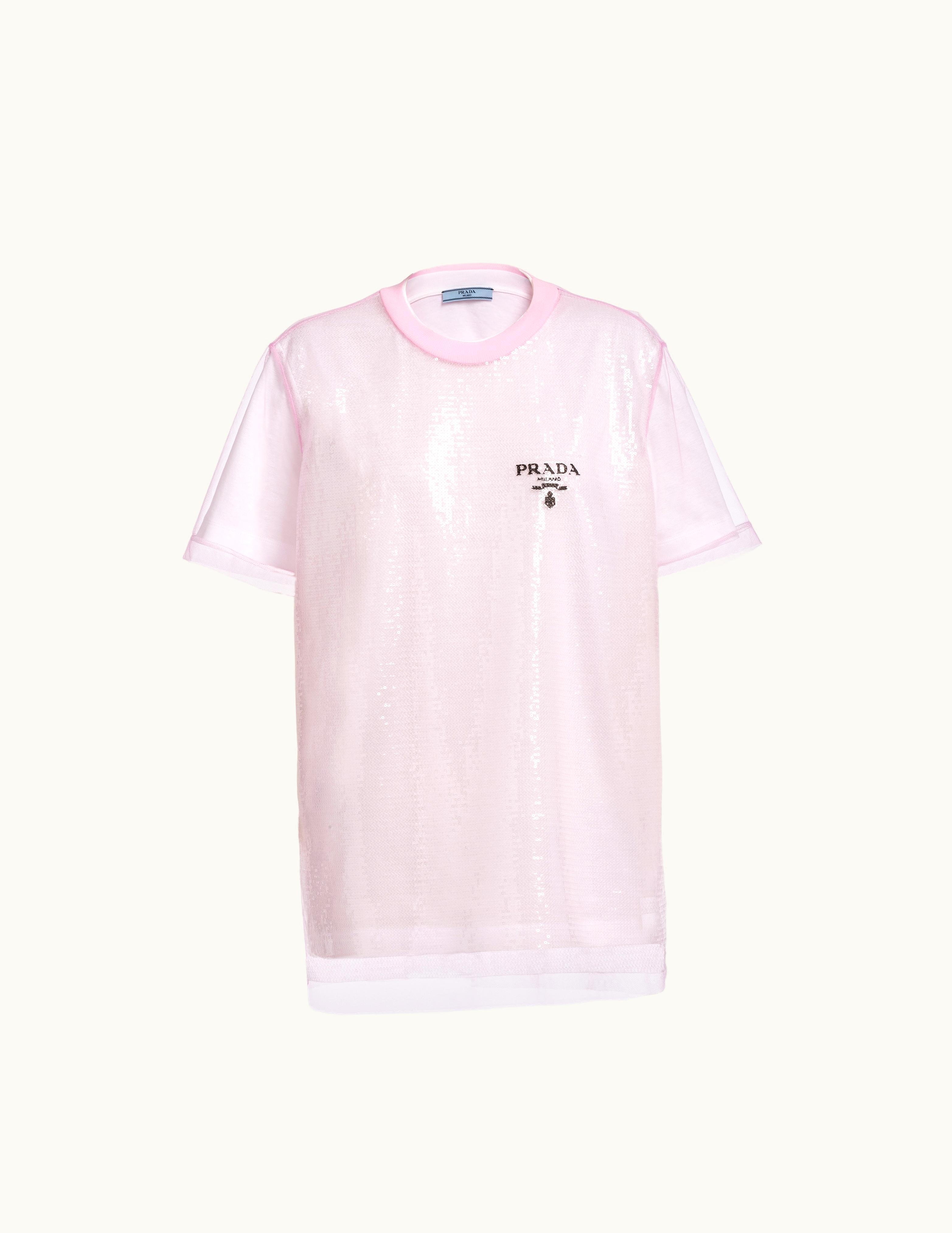 Prada Prada Sequin-Embroidered Tulle And Jersey T-Shirt