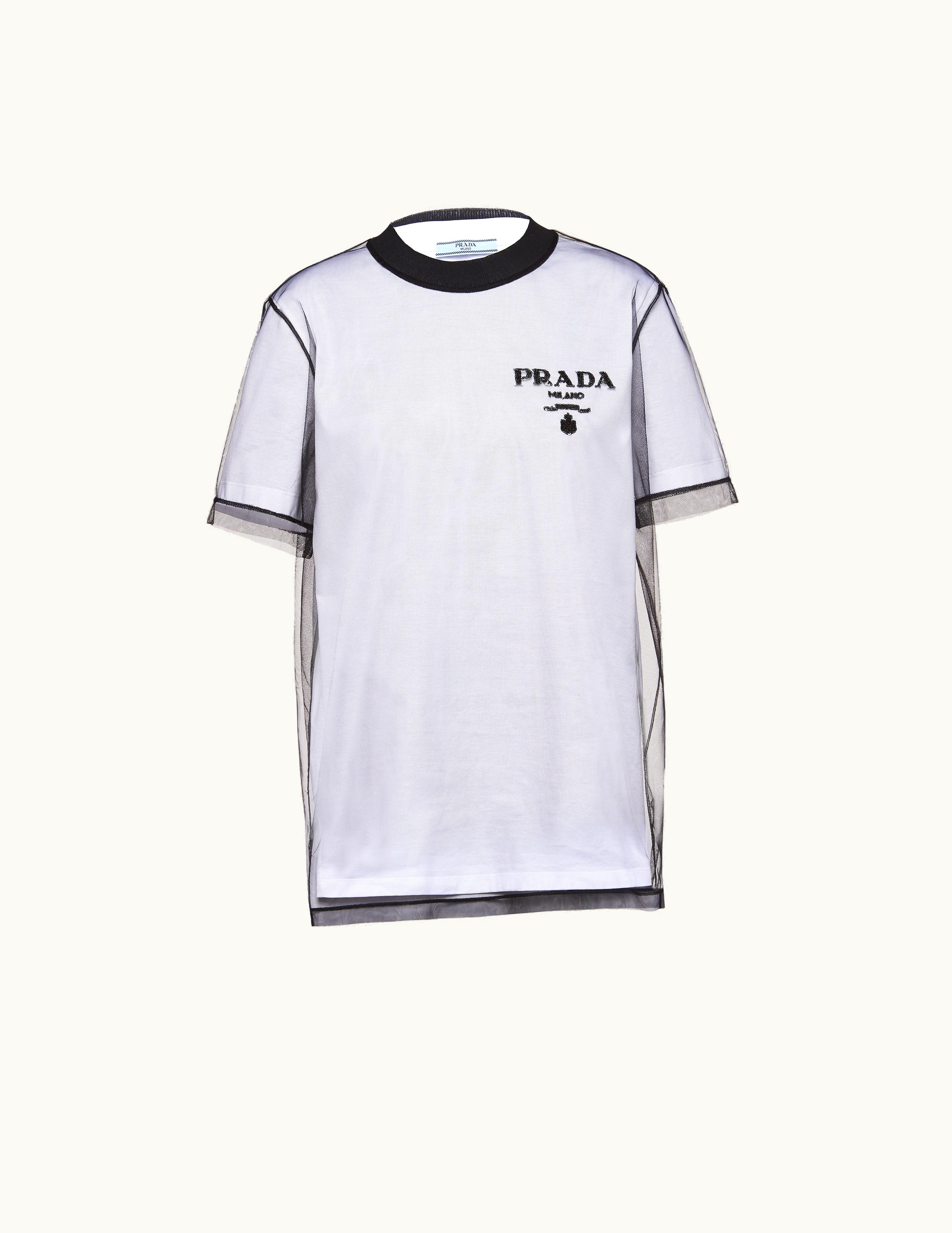Prada Prada Embroidered Tulle And Jersey T-Shirt