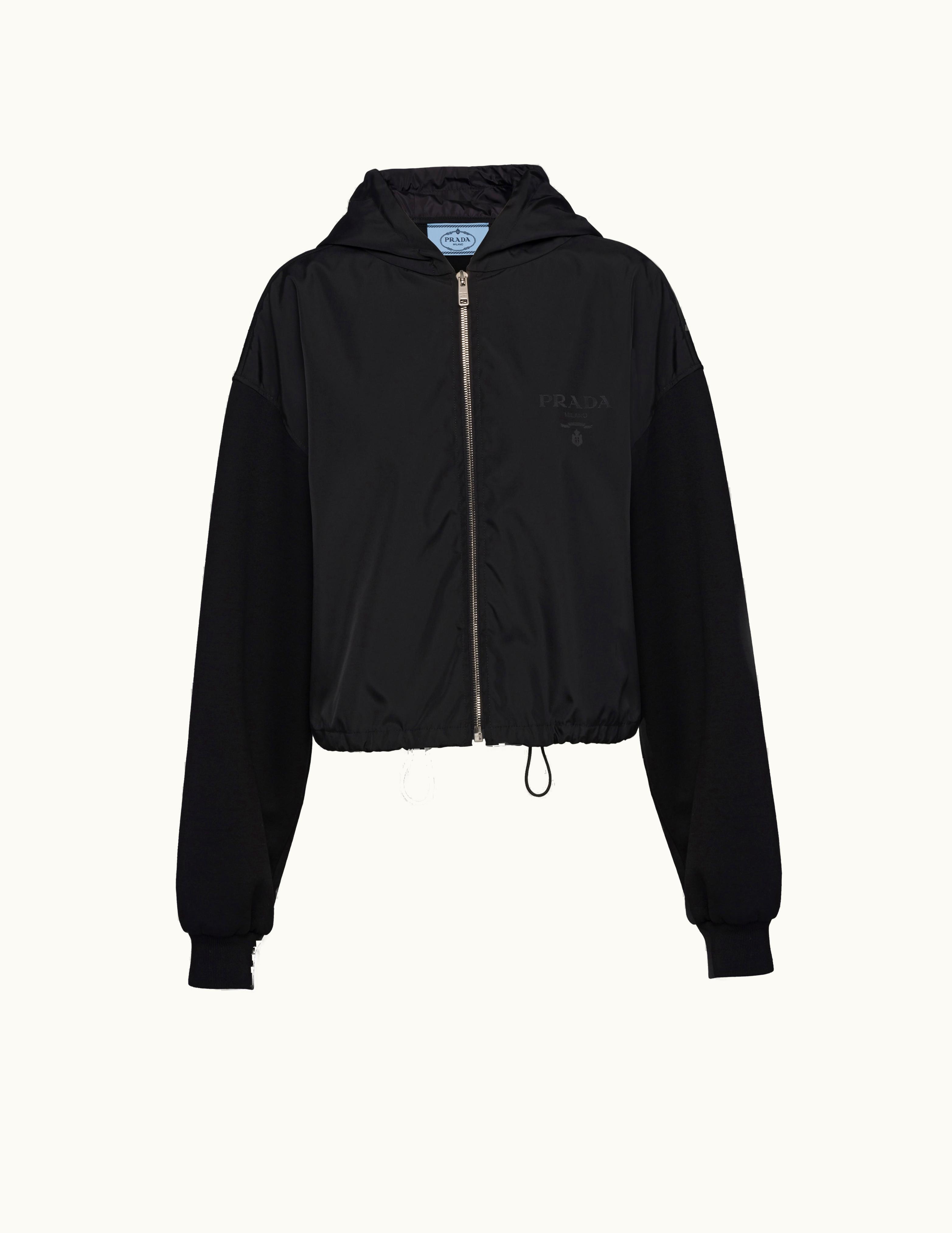 Prada Prada Cropped Double Jersey And Nylon Hoodie Jacket