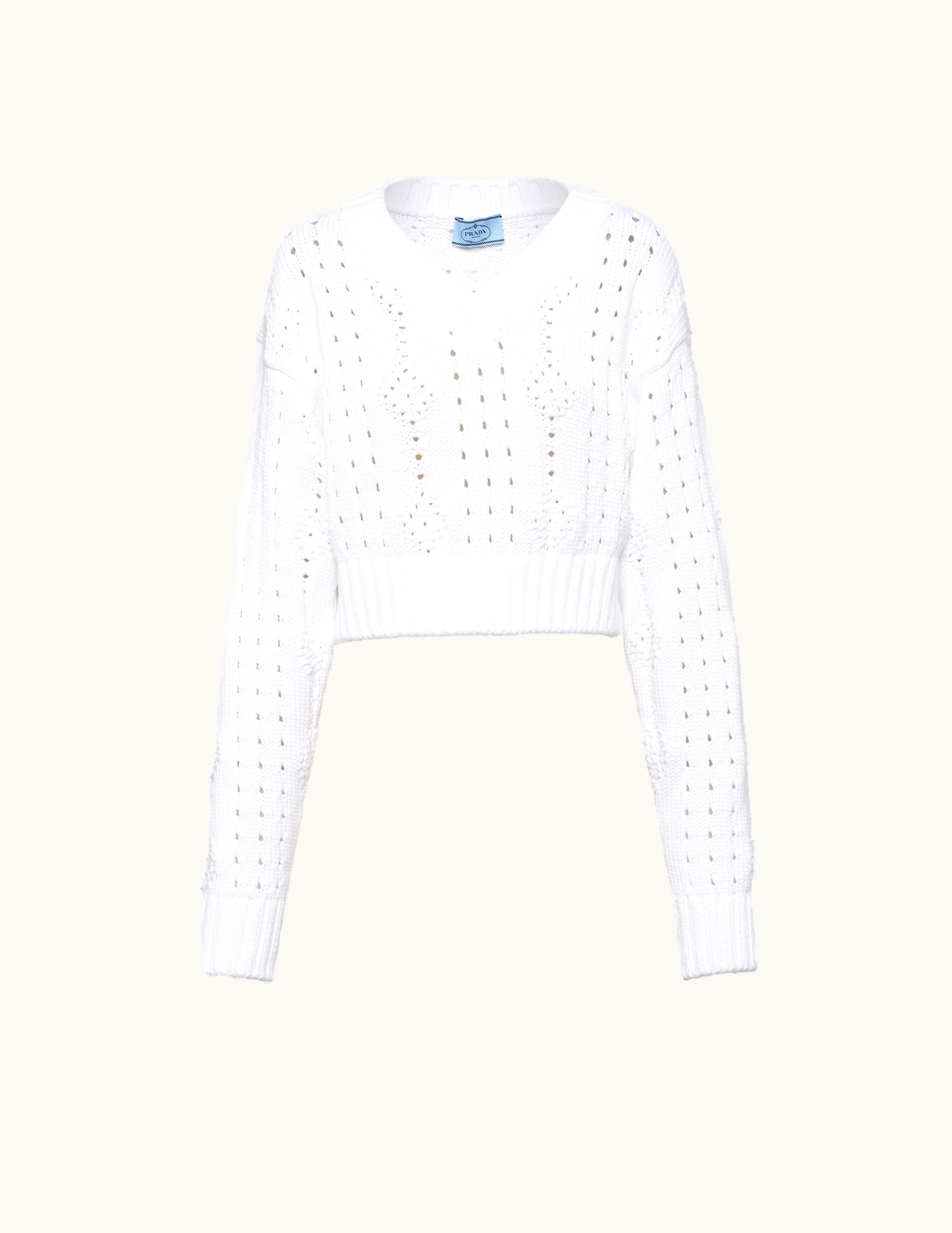 Prada Prada Cropped V-Neck Cotton Sweater