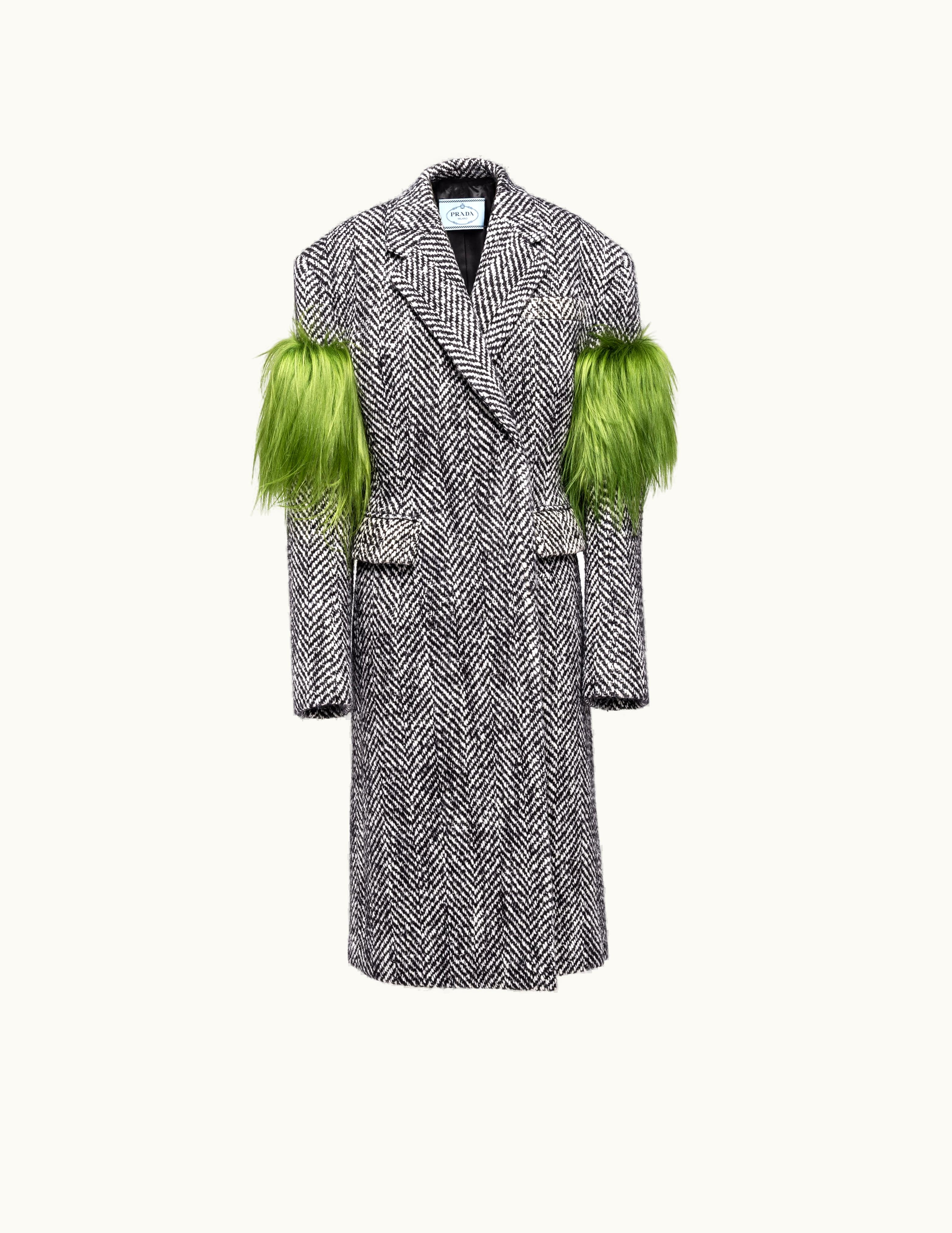 Prada Prada Double-Breasted Chevron And Shearling Coat