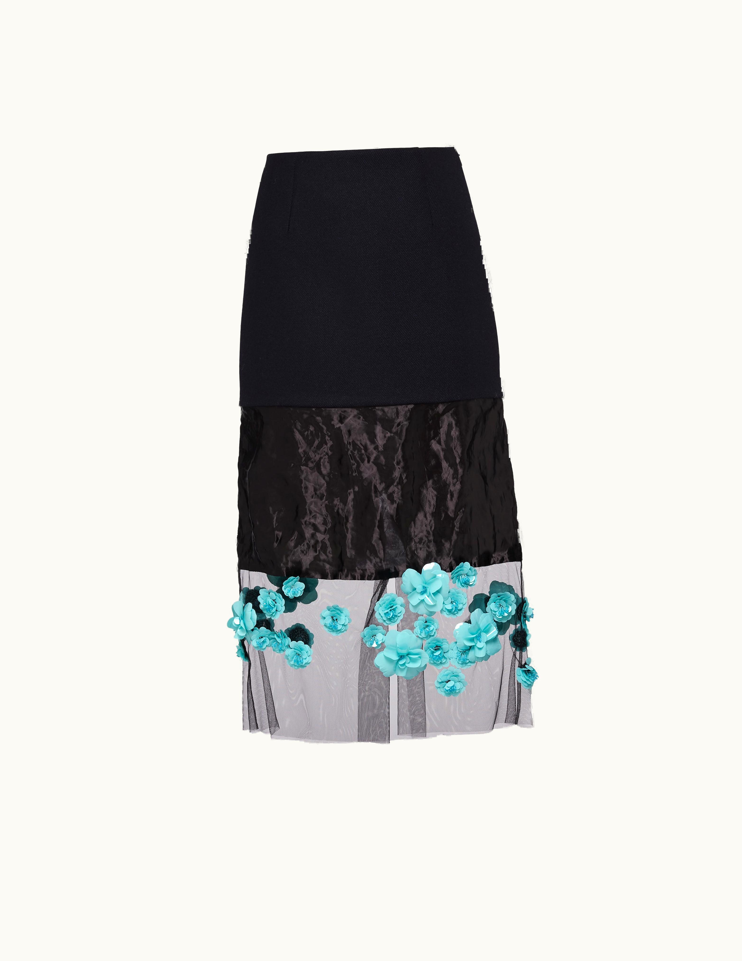 Prada Prada Embroidered Satin Midi-Skirt