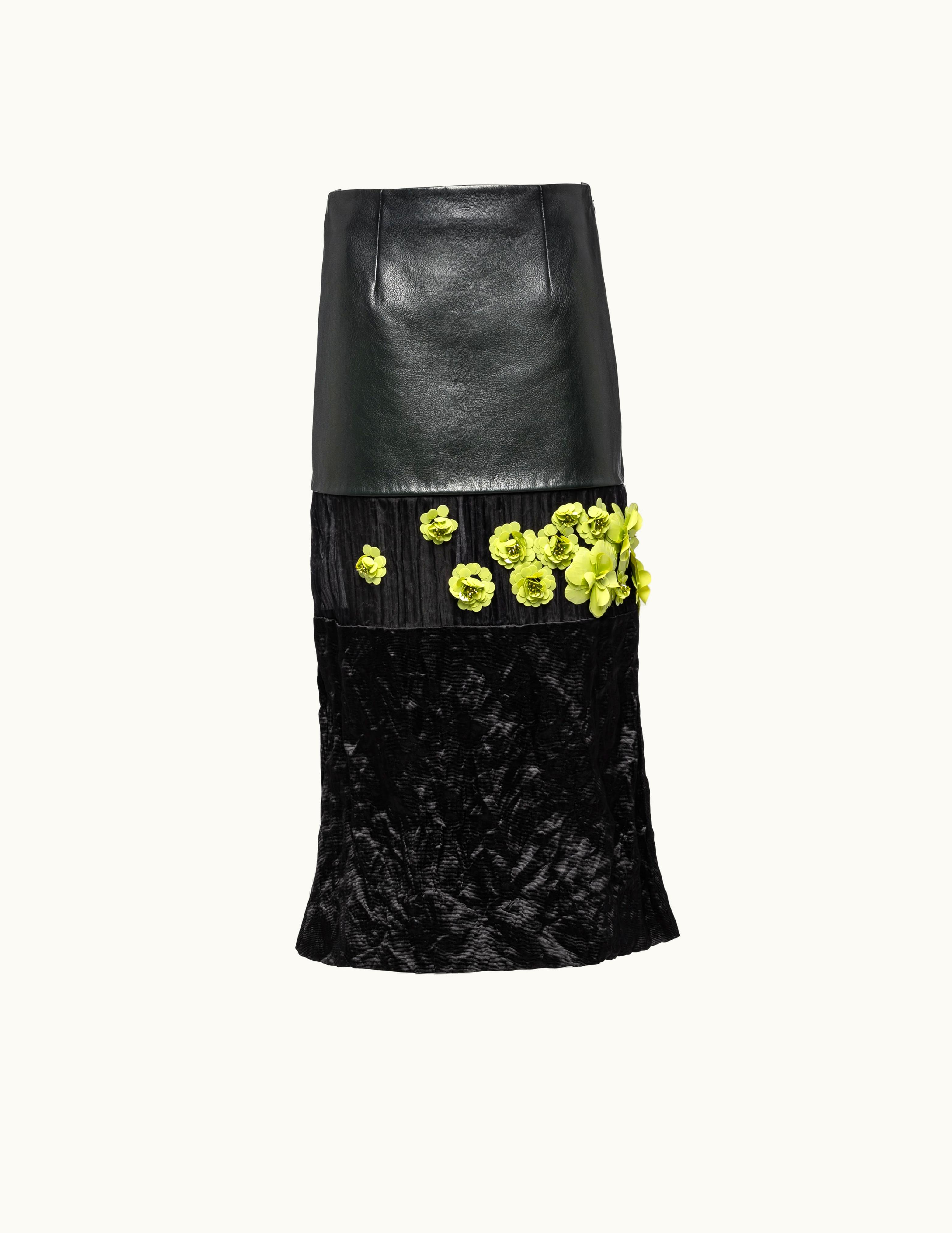 Prada Prada Embroidered Corded Fabric And Leather Midi-Skirt