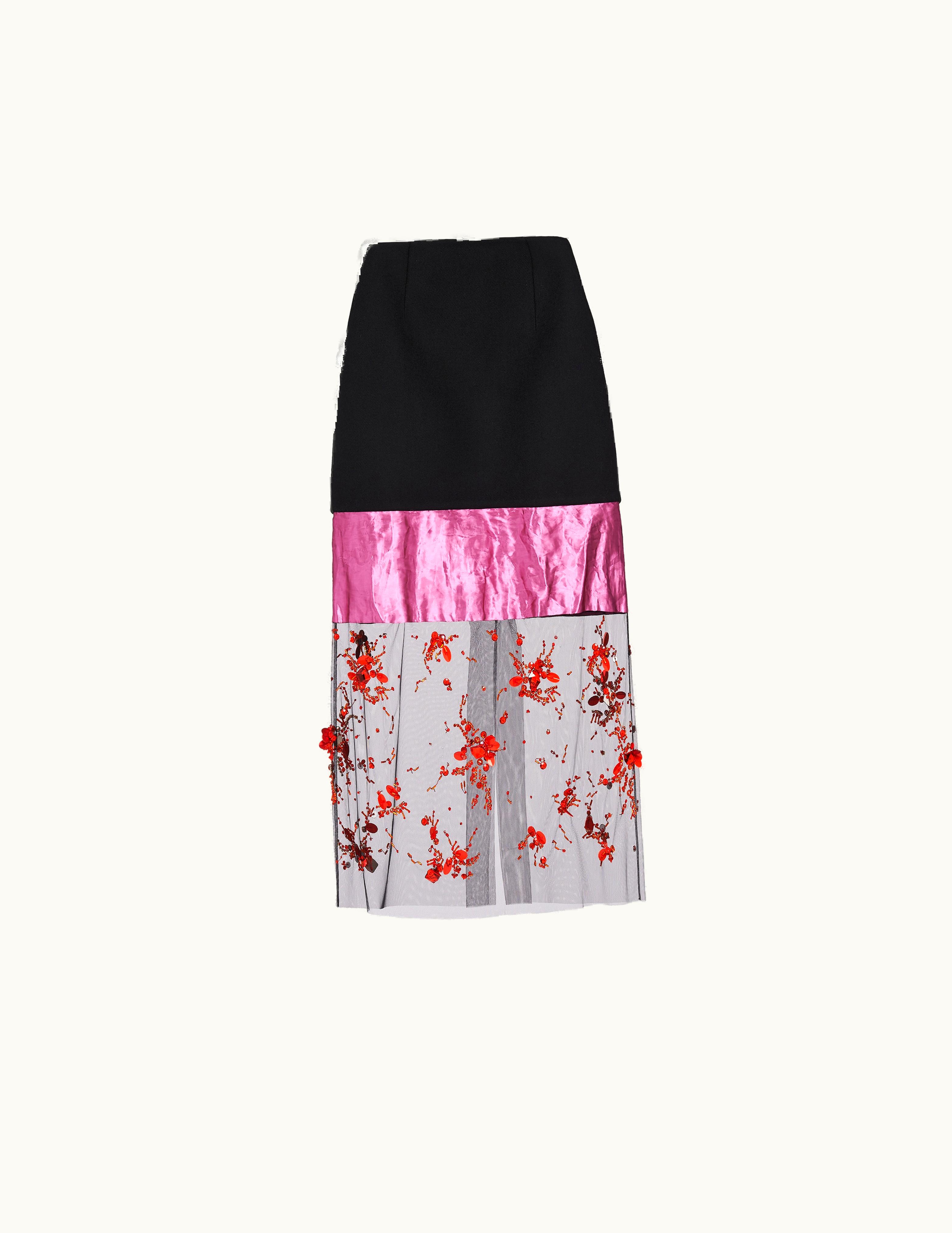Prada Prada Embroidered Cloth And Satin Midi-Skirt